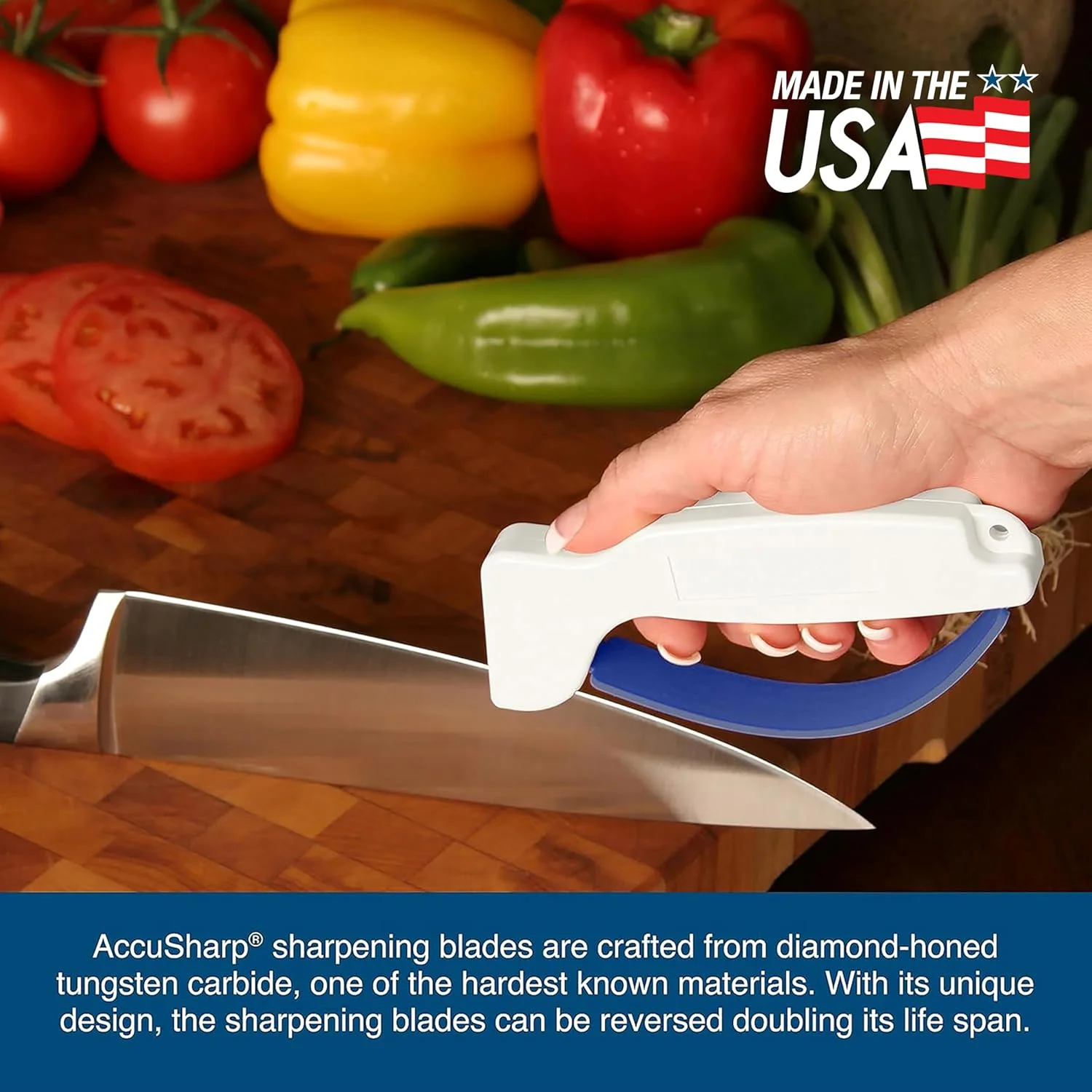 تیزکننده چاقو و ابزار AccuSharp - تیزکننده ارگونومیک چاقو برای چاقوهای آشپزخانه، چاقوهای جیبی، تیغه های دندانه دار، ساطور، تبر و قمه - کاربید تنگستن الماسه تیز می کند، ترمیم می کند تیزکننده چاقو و ابزار AccuSharp - تیزکننده ارگونومیک چاقو برای چاقوهای آشپزخانه، چاقوهای جیبی، تیغه های دندانه دار، ساطور، تبر و قمه - کاربید تنگستن الماسه تیز می کند، ترمیم می کند
