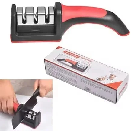 چاقو تیز کن حرفه ای 3 مرحله ای 2 عددی - دقت فوق العاده - دسته ارگونومیک (قرمز و مشکی) - پایه ضد لغزش - برای تعمیر، سنگ زنی، پولیش تیغه - برای چاقوهای آشپزخانه و سرآشپز
