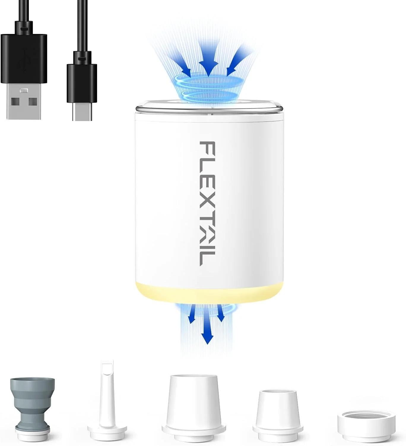 پمپ وکیوم کیسه ای FLEXTAILGEAR مدل Tiny Pump 2X با باتری 1300mAh، پمپ هوای مینی 0.2 پوندی، قابل شارژ با Type C برای باد کردن و خالی کردن وسایل بادی استخر، تخت بادی، تشک بادی و کیسه های نگهداری وکیوم