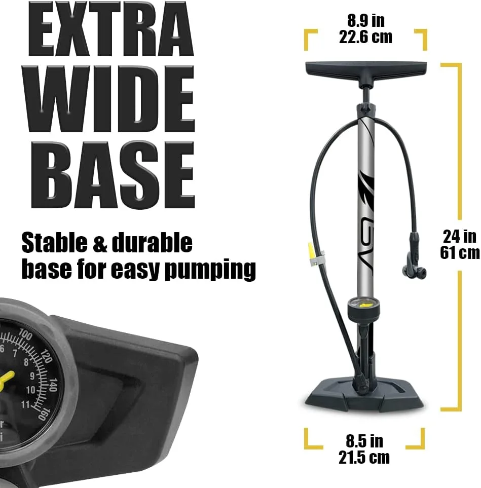 BV Bicycle Pump Durable Steel Bike Floor Pump 17/24 inch Smart Valve Head, 160 psi, Automatically Reversible Presta and Schrader BV Bicycle Pump Durable Steel Bike Floor Pump 17/24 inch Smart Valve Head, 160 psi, Automatically Reversible Presta and Schrader