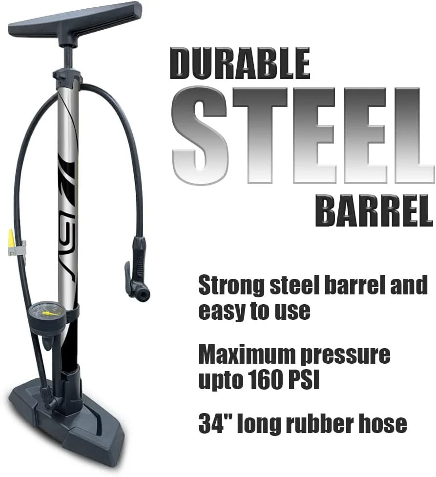 BV Bicycle Pump Durable Steel Bike Floor Pump 17/24 inch Smart Valve Head, 160 psi, Automatically Reversible Presta and Schrader BV Bicycle Pump Durable Steel Bike Floor Pump 17/24 inch Smart Valve Head, 160 psi, Automatically Reversible Presta and Schrader