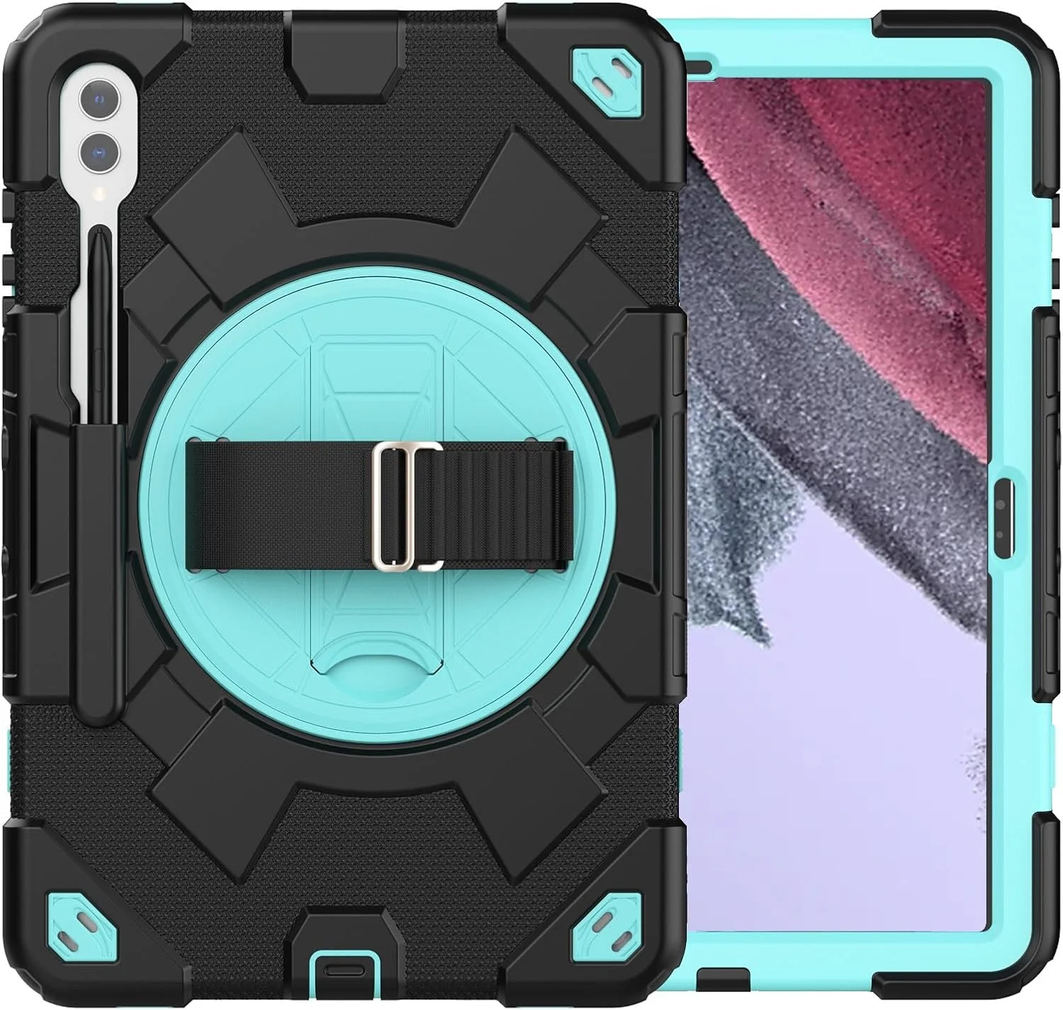 کیف تبلت مسافرتی سازگار با تبلت سامسونگ گلکسی تب S9 پلاس 12.4 اینچ X810/X816B/X818U، پوشش کامل TPU + PC با پایه چرخان و بند مچی، کیف مقاوم