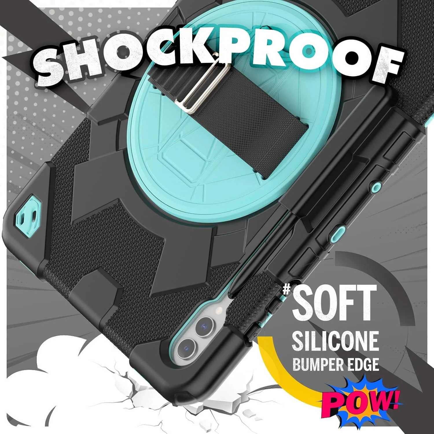 کیف تبلت مسافرتی سازگار با تبلت سامسونگ گلکسی تب S9 پلاس 12.4 اینچ X810/X816B/X818U، پوشش کامل TPU + PC با پایه چرخان و بند مچی، کیف مقاوم