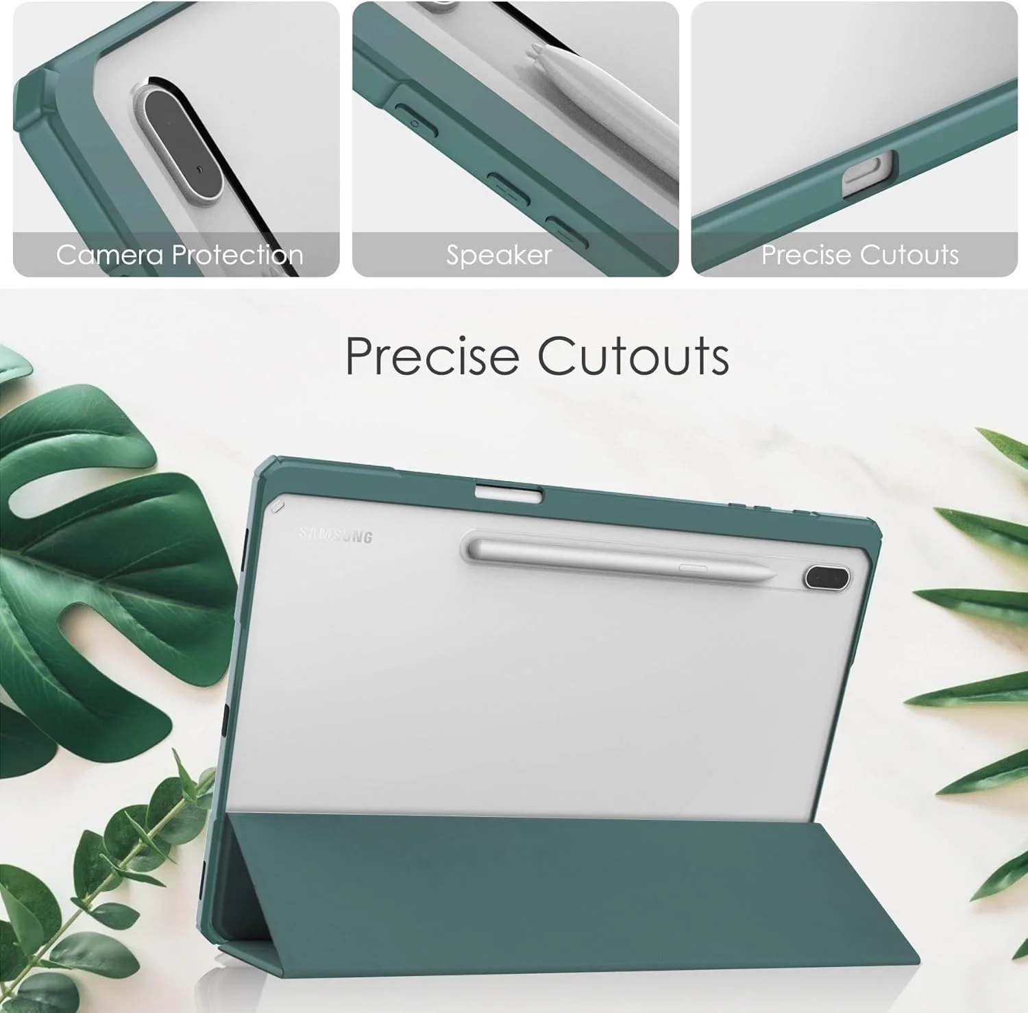 Tri-Fold Smart Tablet Case Compatible with Samsung Galaxy Tab S7 Plus 12.4 inch,TPU Slim Protective Transparent Back Stand Case w/Pencil Holder Shockproof Cover,Auto Wake/Sleep.Dark Green Tri-Fold Smart Tablet Case Compatible with Samsung Galaxy Tab S7 Plus 12.4 inch,TPU Slim Protective Transparent Back Stand Case w/Pencil Holder Shockproof Cover,Auto Wake/Sleep.Dark Green
