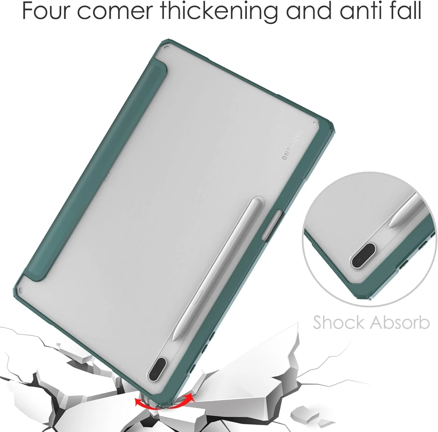 Tri-Fold Smart Tablet Case Compatible with Samsung Galaxy Tab S7 Plus 12.4 inch,TPU Slim Protective Transparent Back Stand Case w/Pencil Holder Shockproof Cover,Auto Wake/Sleep.Dark Green Tri-Fold Smart Tablet Case Compatible with Samsung Galaxy Tab S7 Plus 12.4 inch,TPU Slim Protective Transparent Back Stand Case w/Pencil Holder Shockproof Cover,Auto Wake/Sleep.Dark Green