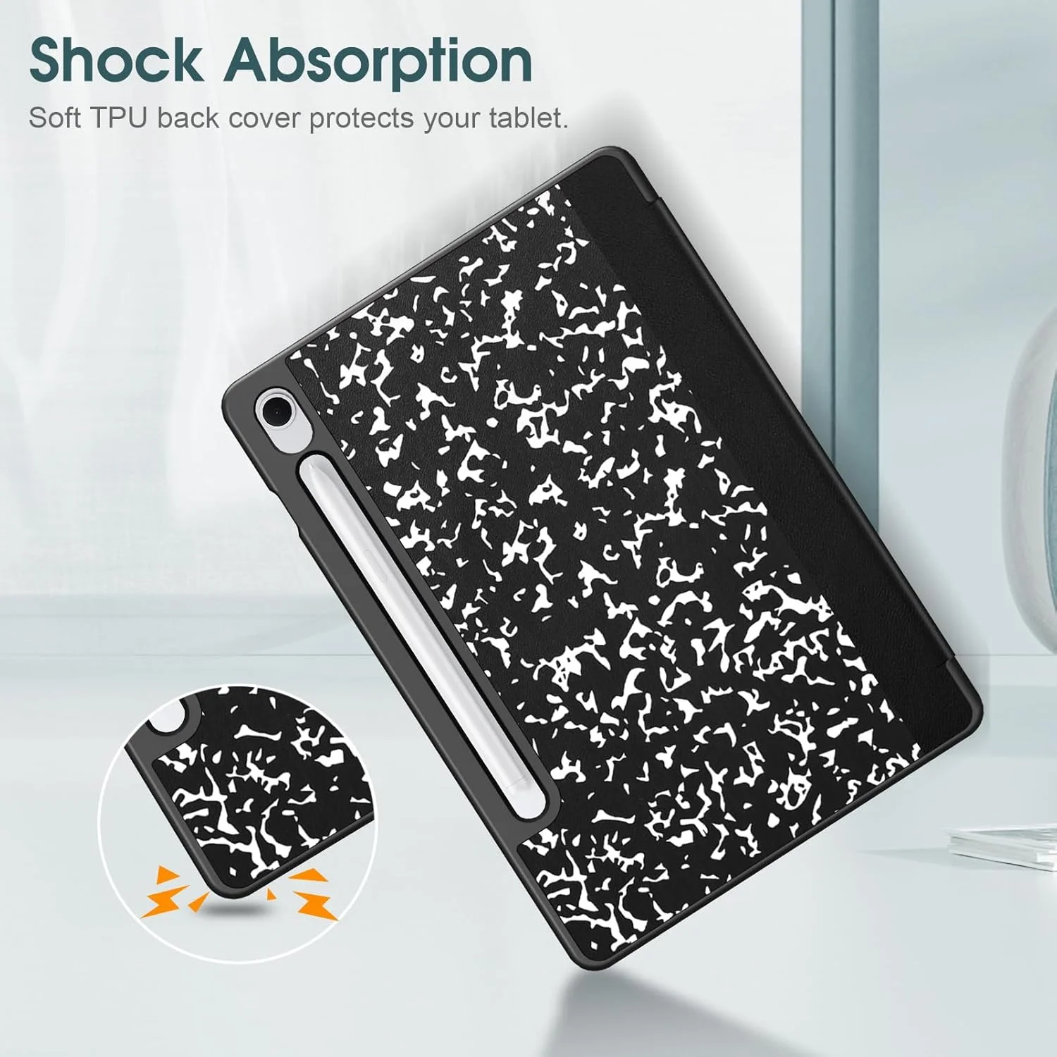 کیف باریک Fintie برای تبلت سامسونگ گلکسی تب S9 FE 5G 10.9 اینچ / گلکسی تب S9 11 اینچ 2023 با جای قلم S داخلی، کاور پشتی استند هوشمند TPU نرم با قابلیت بیدار/خواب خودکار، طرح دفتر مشق سیاه کیف باریک Fintie برای تبلت سامسونگ گلکسی تب S9 FE 5G 10.9 اینچ / گلکسی تب S9 11 اینچ 2023 با جای قلم S داخلی، کاور پشتی استند هوشمند TPU نرم با قابلیت بیدار/خواب خودکار، طرح دفتر مشق سیاه