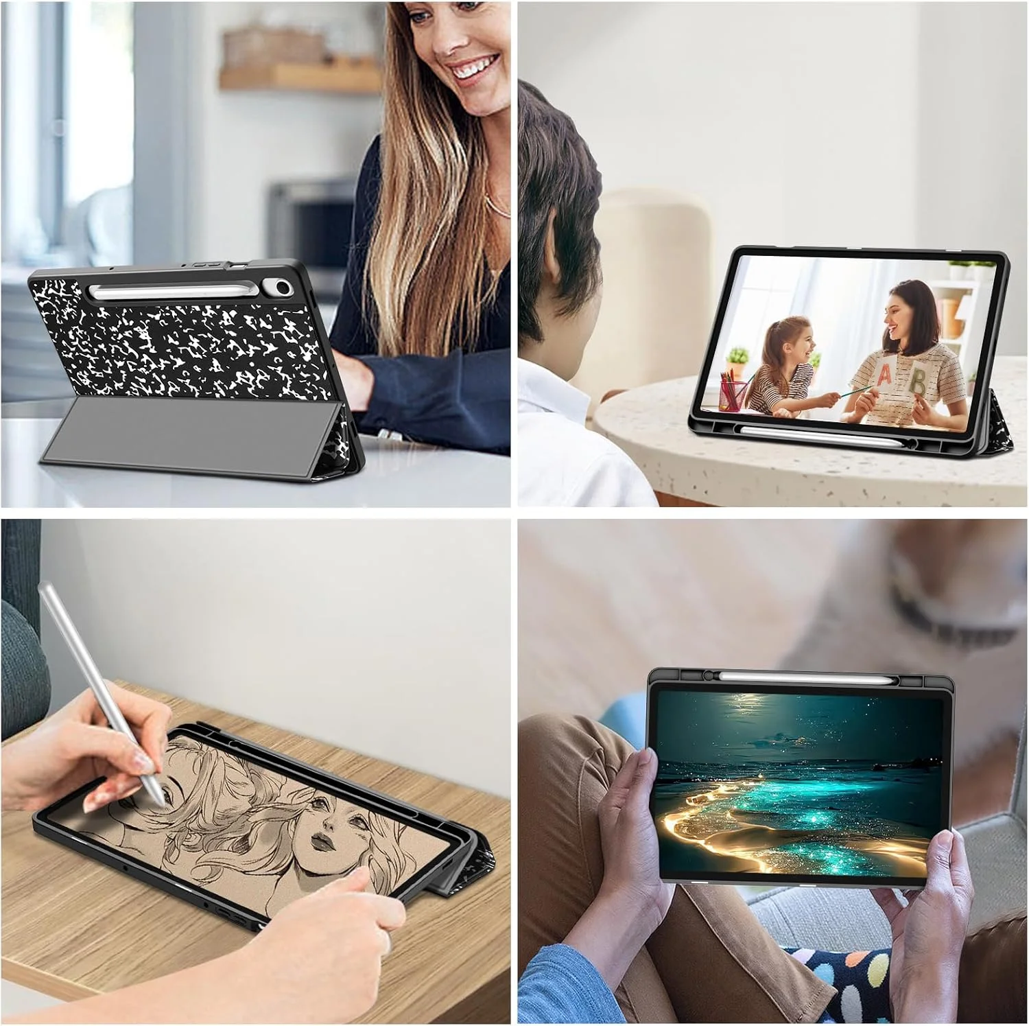 کیف باریک Fintie برای تبلت سامسونگ گلکسی تب S9 FE 5G 10.9 اینچ / گلکسی تب S9 11 اینچ 2023 با جای قلم S داخلی، کاور پشتی استند هوشمند TPU نرم با قابلیت بیدار/خواب خودکار، طرح دفتر مشق سیاه کیف باریک Fintie برای تبلت سامسونگ گلکسی تب S9 FE 5G 10.9 اینچ / گلکسی تب S9 11 اینچ 2023 با جای قلم S داخلی، کاور پشتی استند هوشمند TPU نرم با قابلیت بیدار/خواب خودکار، طرح دفتر مشق سیاه
