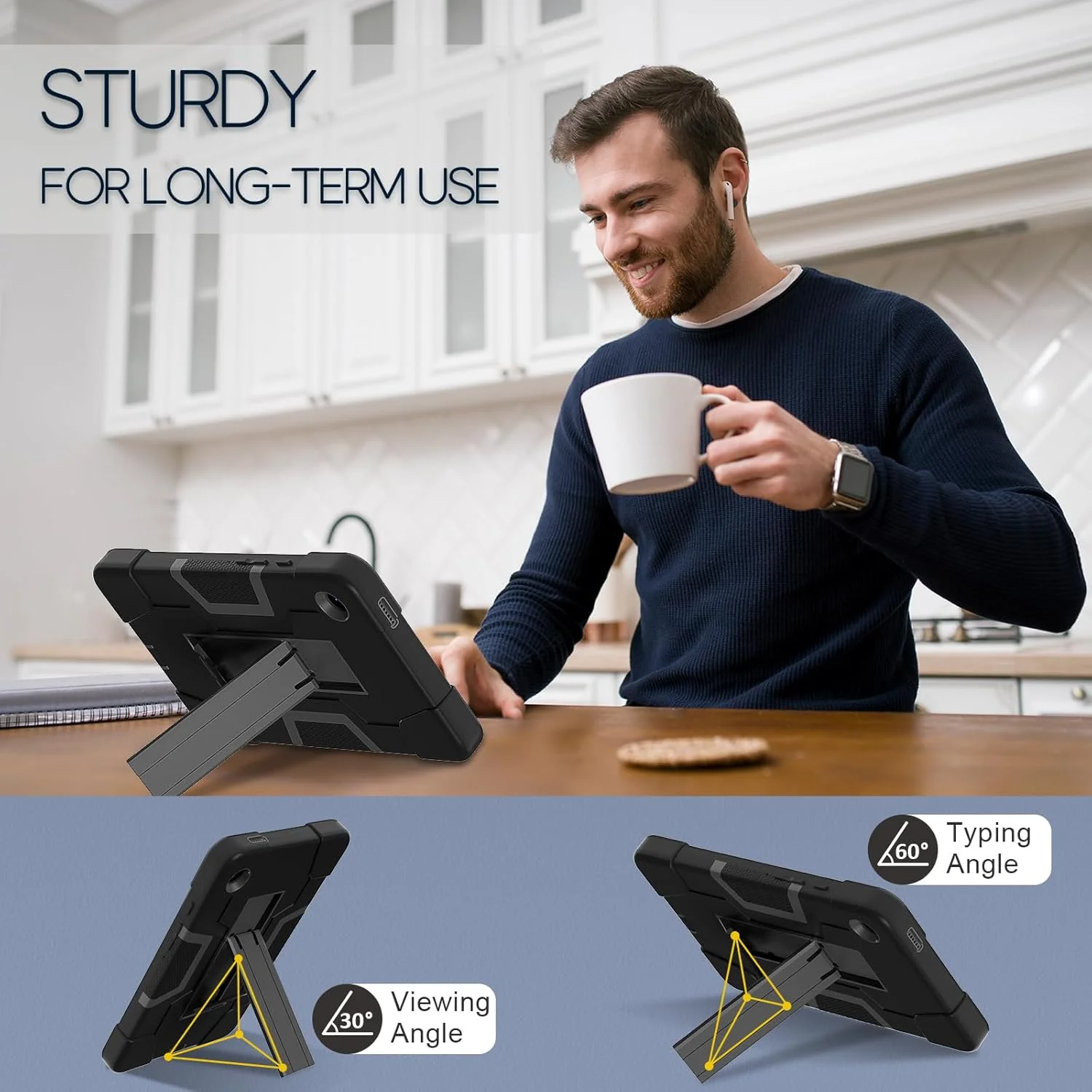 کیف تبلت با پایه سازگار با تبلت سامسونگ گلکسی تب A9 8.7 اینچ 2023 مدل SM-X110/SM-X115، کاور محافظتی هیبریدی سنگین، کاور محافظتی مقاوم در برابر ضربه TPU با پایه. مشکی کیف تبلت با پایه سازگار با تبلت سامسونگ گلکسی تب A9 8.7 اینچ 2023 مدل SM-X110/SM-X115، کاور محافظتی هیبریدی سنگین، کاور محافظتی مقاوم در برابر ضربه TPU با پایه. مشکی