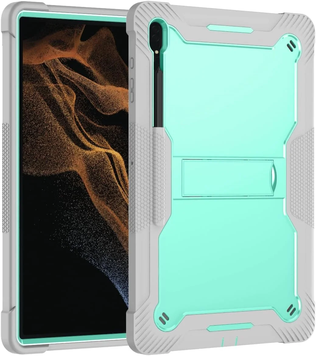 محافظ تبلت، قاب تبلت سازگار با سامسونگ گلکسی تب S8 Ultra 14.6 اینچ (SM-X900/X906) با نگهدارنده قلم، قاب محافظ مقاوم در برابر ضربه با پایه داخلی، لوازم جانبی تبلت (رنگ: Gr)