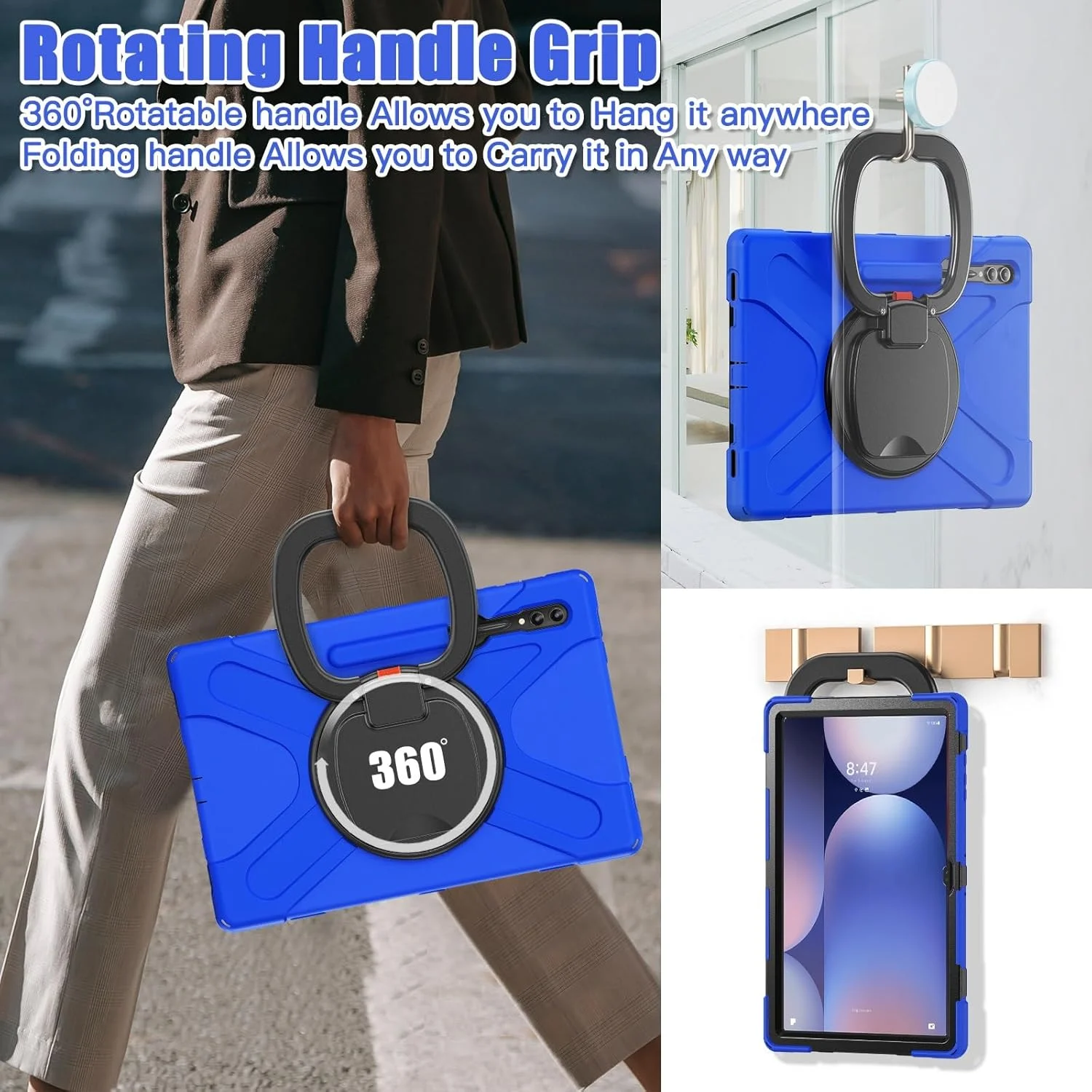 کاور محافظ تبلت سازگار با Samsung Galaxy Tab S10 Ultra /S9 Ultra /S8 Ultra 14.6 اینچ 2024 SM-X920/X926B/X910/X900، کاور مقاوم در برابر ضربه با پایه چرخان 360 درجه، بند دستی/شانه ای کاور محافظ تبلت سازگار با Samsung Galaxy Tab S10 Ultra /S9 Ultra /S8 Ultra 14.6 اینچ 2024 SM-X920/X926B/X910/X900، کاور مقاوم در برابر ضربه با پایه چرخان 360 درجه، بند دستی/شانه ای