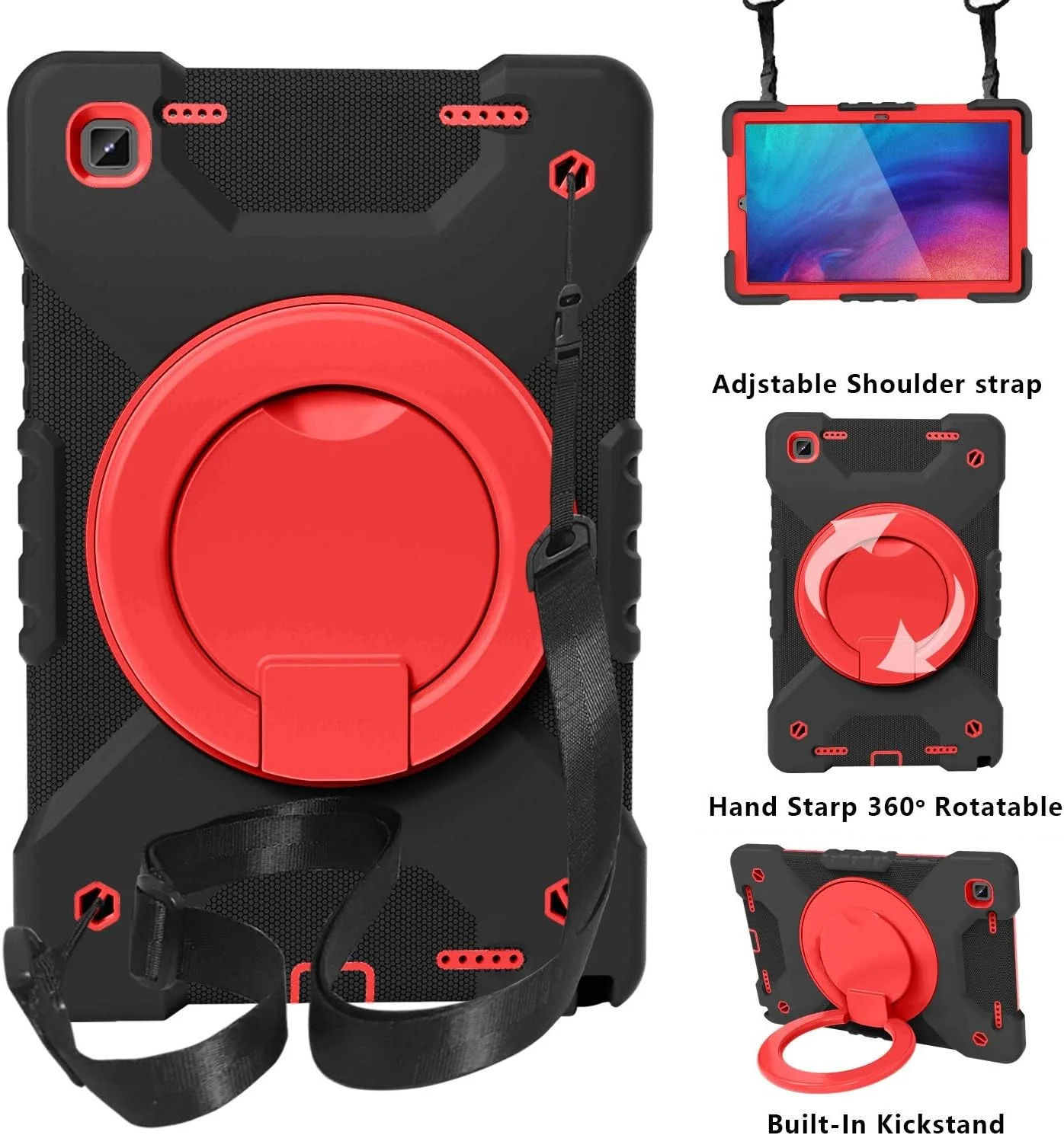 محافظ تبلت سازگار با تبلت سامسونگ گلکسی تب A7 10.4 T500/ T505 2020، روکش محافظ ضد ضربه کودکانه، با پایه تاشو دسته دار، پایه چرخان، بند شانه ای برای حمل تبلت