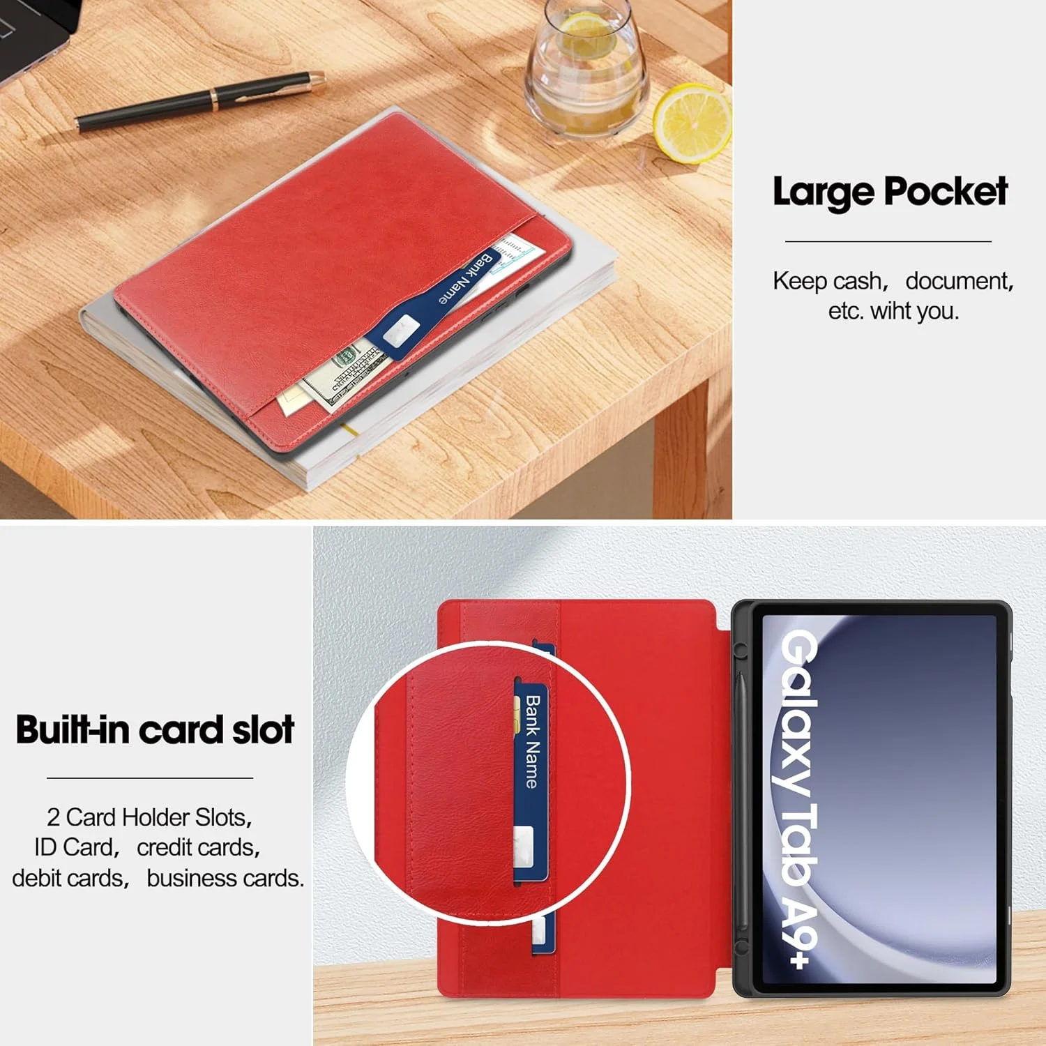 کاور محافظ تبلت، کیف چرمی تاشو با کیفیت عالی، سازگار با تبلت سامسونگ گلکسی تب A9 پلاس مدل SM-X210/SM-216/SM-X218 سایز 11 اینچ، دارای عملکرد خواب/بیدار شدن، جلد محافظ کتابی - مناسب برای کار