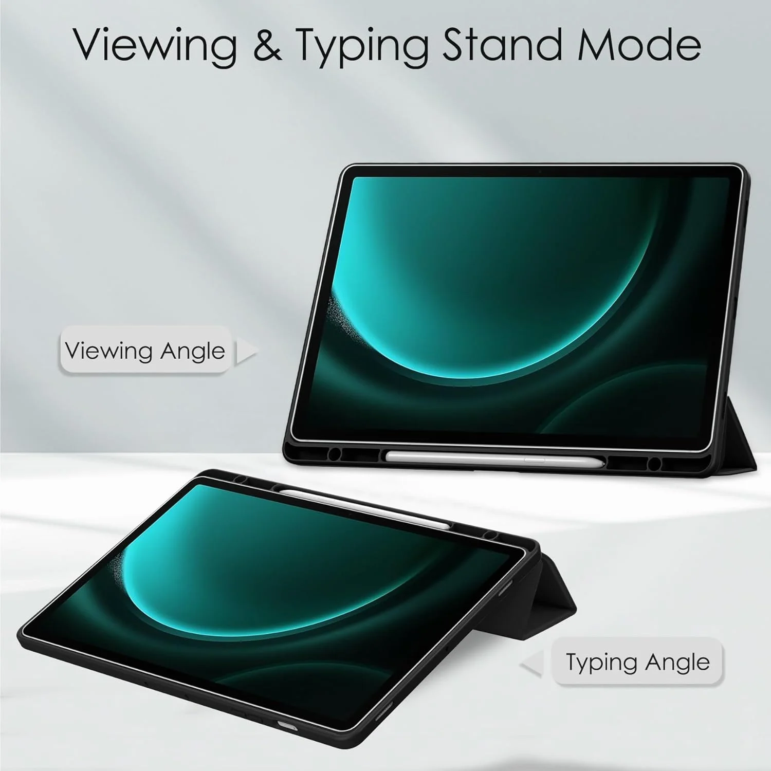 کاور هوشمند تبلت سه تایی سازگار با Samsung Galaxy Tab S9 FE Plus 12.4 اینچ SM-X610/SM-X616، کاور محافظ پشتی شفاف باریک TPU با پایه و ضد ضربه به همراه جای مدادی، قابلیت بیدار شدن/خواب خودکار. مشکی کاور هوشمند تبلت سه تایی سازگار با Samsung Galaxy Tab S9 FE Plus 12.4 اینچ SM-X610/SM-X616، کاور محافظ پشتی شفاف باریک TPU با پایه و ضد ضربه به همراه جای مدادی، قابلیت بیدار شدن/خواب خودکار. مشکی