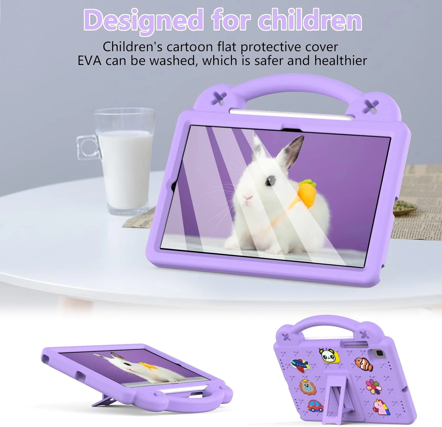 کیف تبلت کودکانه nincyee برای Samsung Galaxy Tab S6/S5E 10.5 اینچ 2019، روکش مقاوم در برابر ضربه EVA با پایه تاشو، کیف کارتونی خرس کوچولو با بند شانه برای کودکان