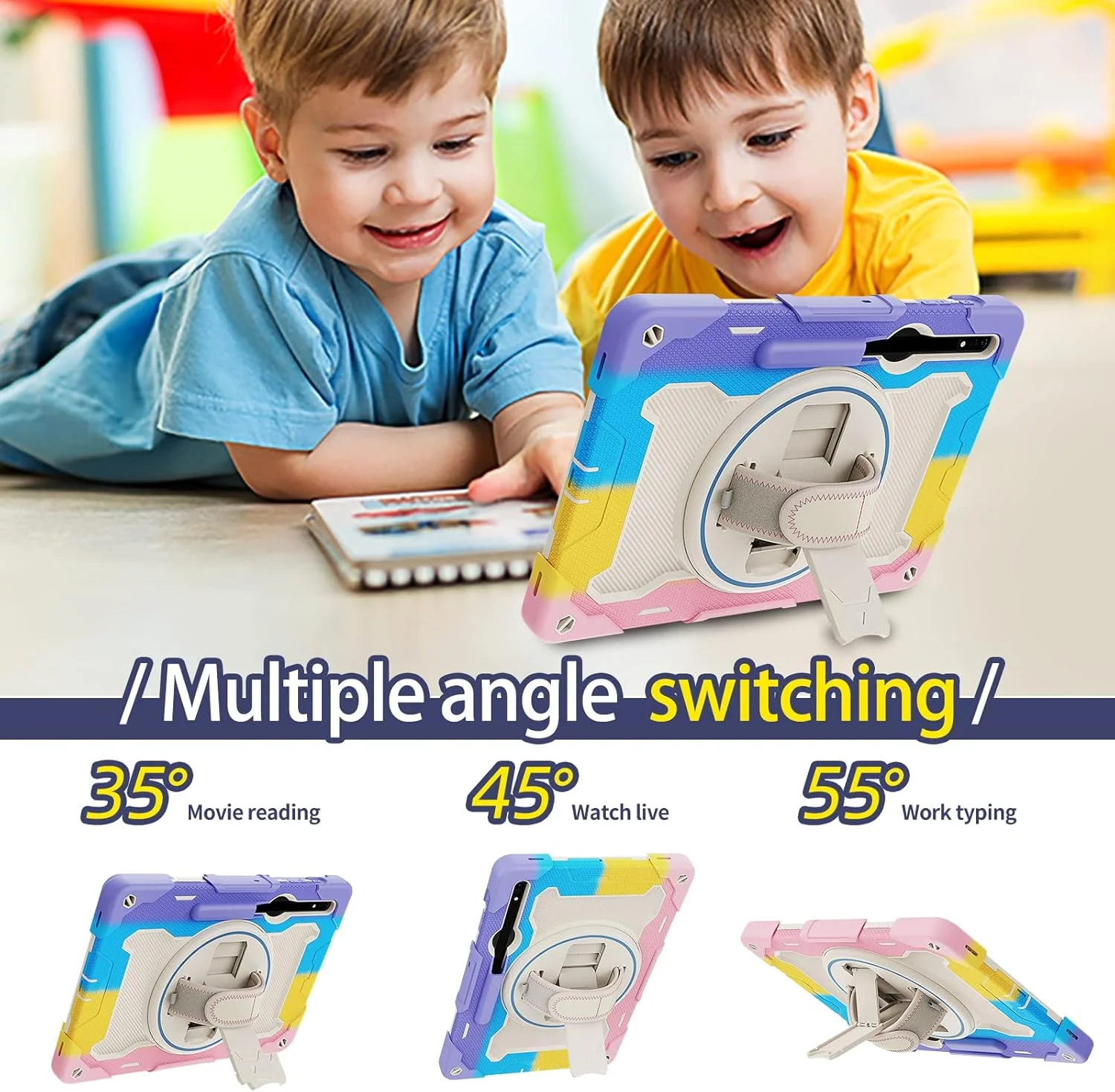 کیف تبلت nincyee برای Samsung Galaxy Tab S9/S9 FE 11 اینچ، قاب سیلیکونی رنگین کمانی مقاوم در برابر ضربه برای کودکان با نگهدارنده مداد، بند شانه، پایه تاشو چرخشی، بند دستی کیف تبلت nincyee برای Samsung Galaxy Tab S9/S9 FE 11 اینچ، قاب سیلیکونی رنگین کمانی مقاوم در برابر ضربه برای کودکان با نگهدارنده مداد، بند شانه، پایه تاشو چرخشی، بند دستی
