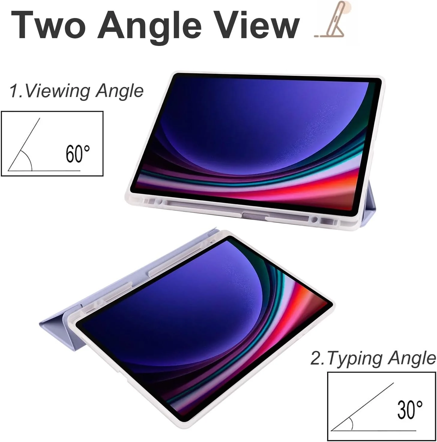 کاور شفاف تبلت سازگار با سامسونگ گلکسی تب S10 FE+ Plus 13.1 اینچ (SM-X620/X626)، کاور باریک TPU با قابلیت بیدار/خواب خودکار، کاور محافظ سبک وزن هوشمند با جای مدادی، کاور ضد ضربه. بنفش