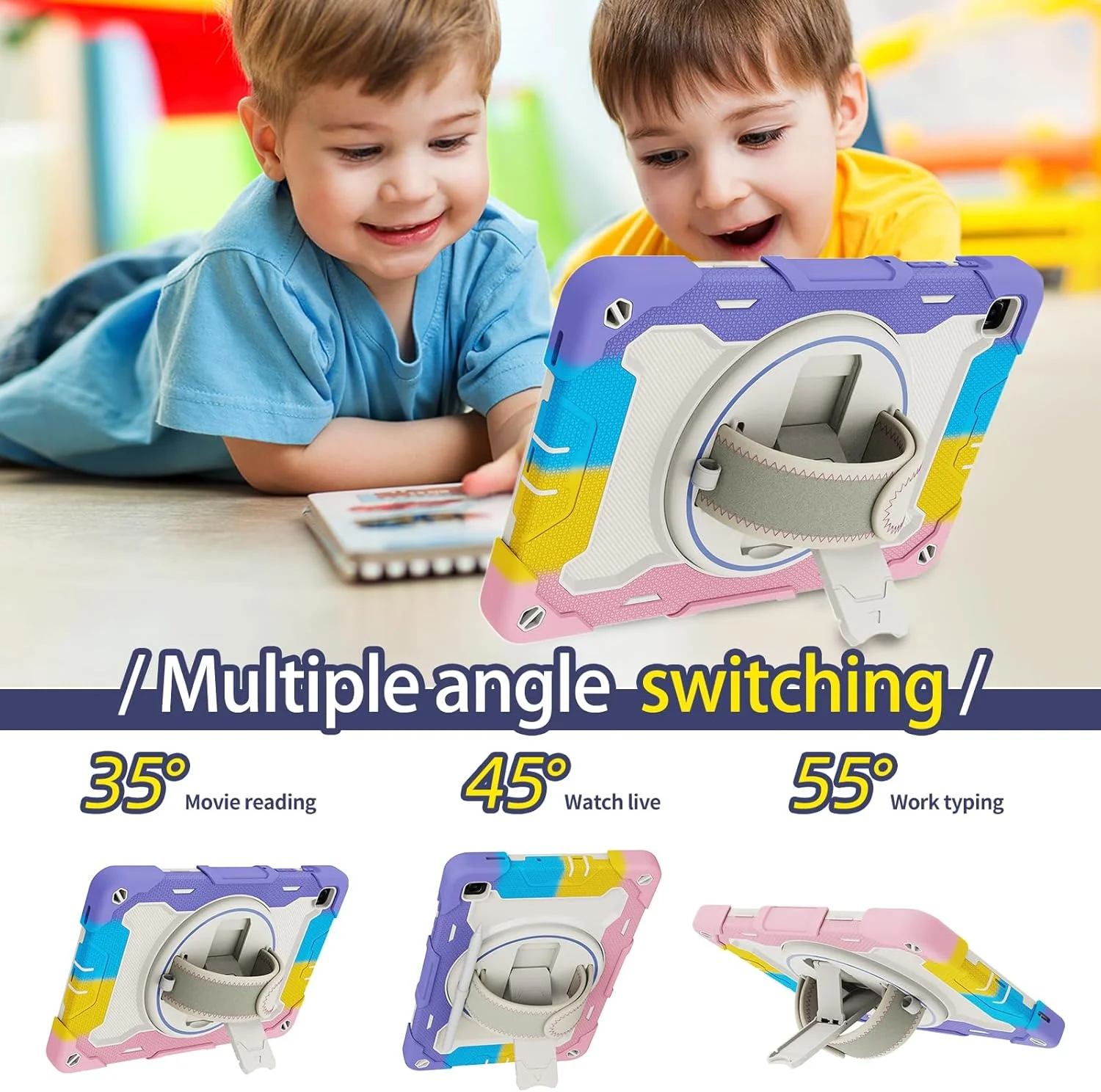 کیف تبلت nincyee برای Samsung Galaxy Tab S6 Lite، کیف سیلیکونی رنگین کمانی مقاوم در برابر ضربه برای کودکان با جای مداد، بند شانه، پایه تاشو چرخشی، بند دستی کیف تبلت nincyee برای Samsung Galaxy Tab S6 Lite، کیف سیلیکونی رنگین کمانی مقاوم در برابر ضربه برای کودکان با جای مداد، بند شانه، پایه تاشو چرخشی، بند دستی