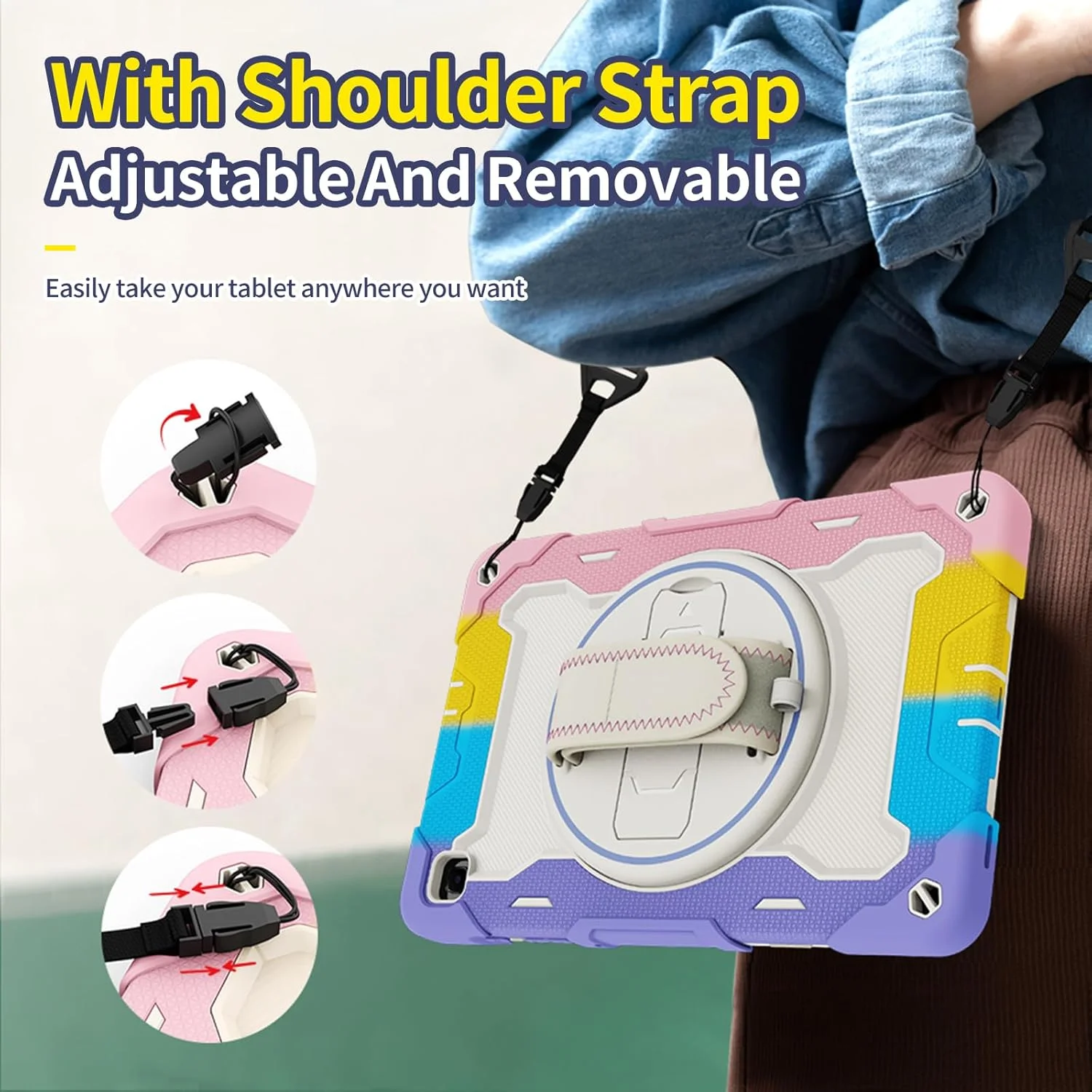 کیف تبلت nincyee برای Samsung Galaxy Tab S6 Lite، کیف سیلیکونی رنگین کمانی مقاوم در برابر ضربه برای کودکان با جای مداد، بند شانه، پایه تاشو چرخشی، بند دستی کیف تبلت nincyee برای Samsung Galaxy Tab S6 Lite، کیف سیلیکونی رنگین کمانی مقاوم در برابر ضربه برای کودکان با جای مداد، بند شانه، پایه تاشو چرخشی، بند دستی