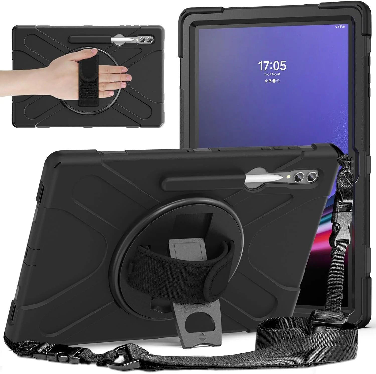 کیف تبلت سازگار با Samsung Galaxy Tab S10 Ultra 14.6 اینچ 2024 SM-X920، کیف محافظ سنگین و مقاوم در برابر ضربه با جای قلم، بند شانه ای، پوشش محافظ (مشکی) کیف تبلت سازگار با Samsung Galaxy Tab S10 Ultra 14.6 اینچ 2024 SM-X920، کیف محافظ سنگین و مقاوم در برابر ضربه با جای قلم، بند شانه ای، پوشش محافظ (مشکی)