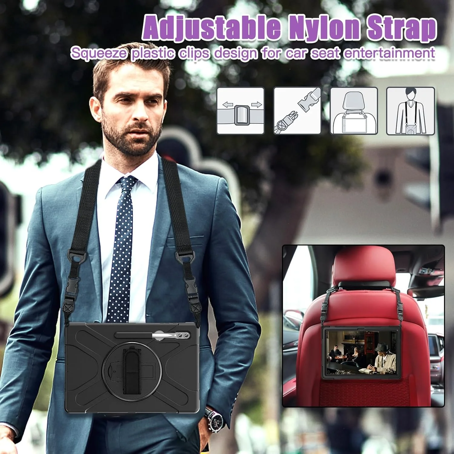 کیف تبلت سازگار با Samsung Galaxy Tab S10 Ultra 14.6 اینچ 2024 SM-X920، کیف محافظ سنگین و مقاوم در برابر ضربه با جای قلم، بند شانه ای، پوشش محافظ (مشکی) کیف تبلت سازگار با Samsung Galaxy Tab S10 Ultra 14.6 اینچ 2024 SM-X920، کیف محافظ سنگین و مقاوم در برابر ضربه با جای قلم، بند شانه ای، پوشش محافظ (مشکی)