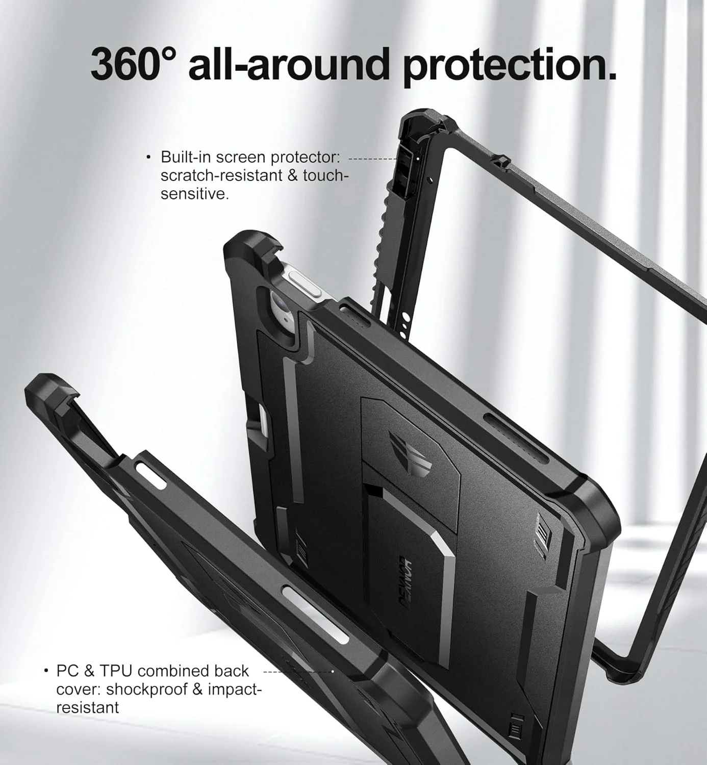 کاور محافظ آیپد نسل 10 دکسنور، 10.9 اینچ (2022)، [دارای محافظ صفحه نمایش و استند] با جای قلم، مقاوم در برابر ضربه، پوشش کامل بدنه برای آیپد نسل 10 - مشکی