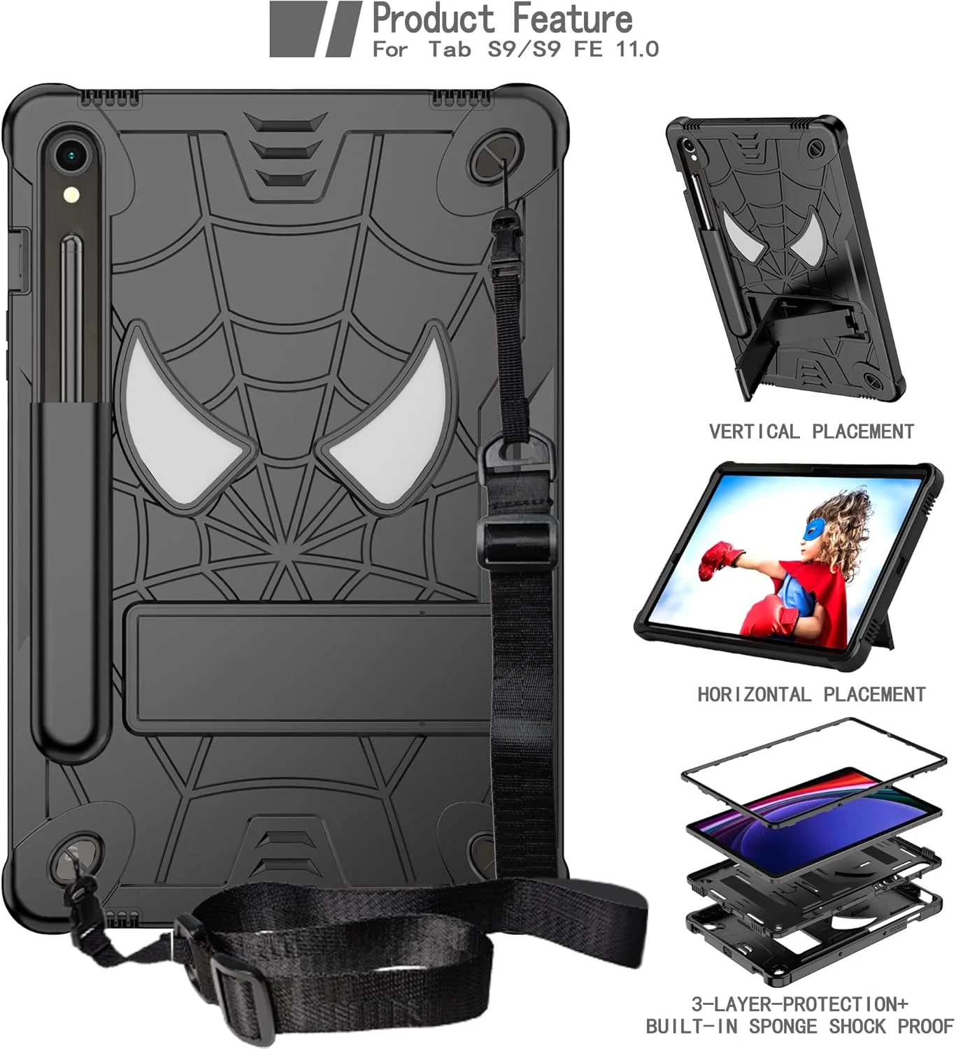کیف محافظ تبلت کودکانه سازگار با تبلت سامسونگ گلکسی تب S9 FE SM-X510/SM-X516 11 اینچ، کاور محافظ ضد ضربه و مقاوم با پایه داخلی + بند شانه (Co کیف محافظ تبلت کودکانه سازگار با تبلت سامسونگ گلکسی تب S9 FE SM-X510/SM-X516 11 اینچ، کاور محافظ ضد ضربه و مقاوم با پایه داخلی + بند شانه (Co