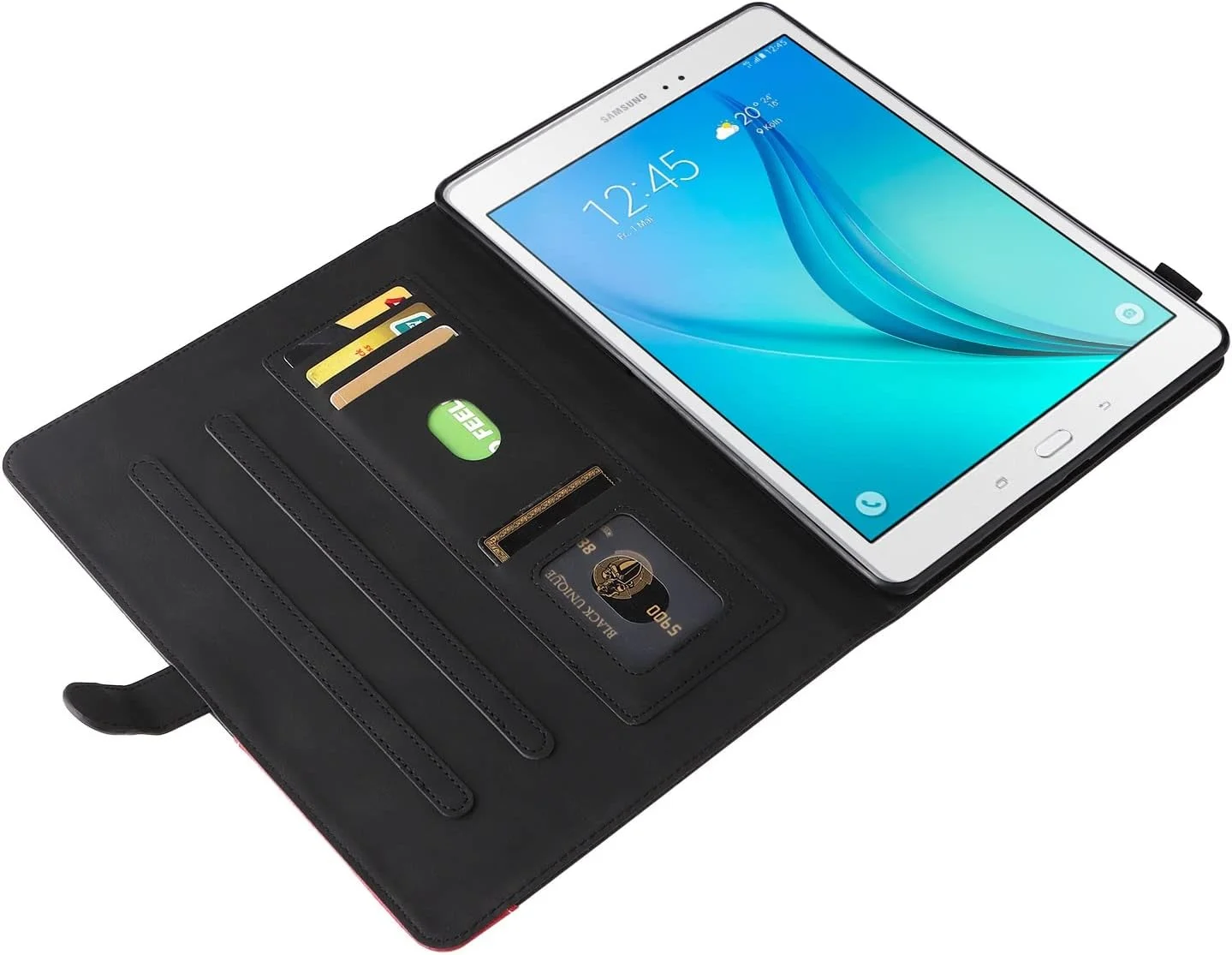 کیف محافظ تبلت چرمی PU هوشمند، کیف تبلت تاشو با قابلیت استند، کیف تبلت با عملکرد خواب/بیداری خودکار سازگار با تبلت سامسونگ گلکسی تب A 9.7 (SM-T550, SM-P550) لوازم جانبی تبلت (مشکی)