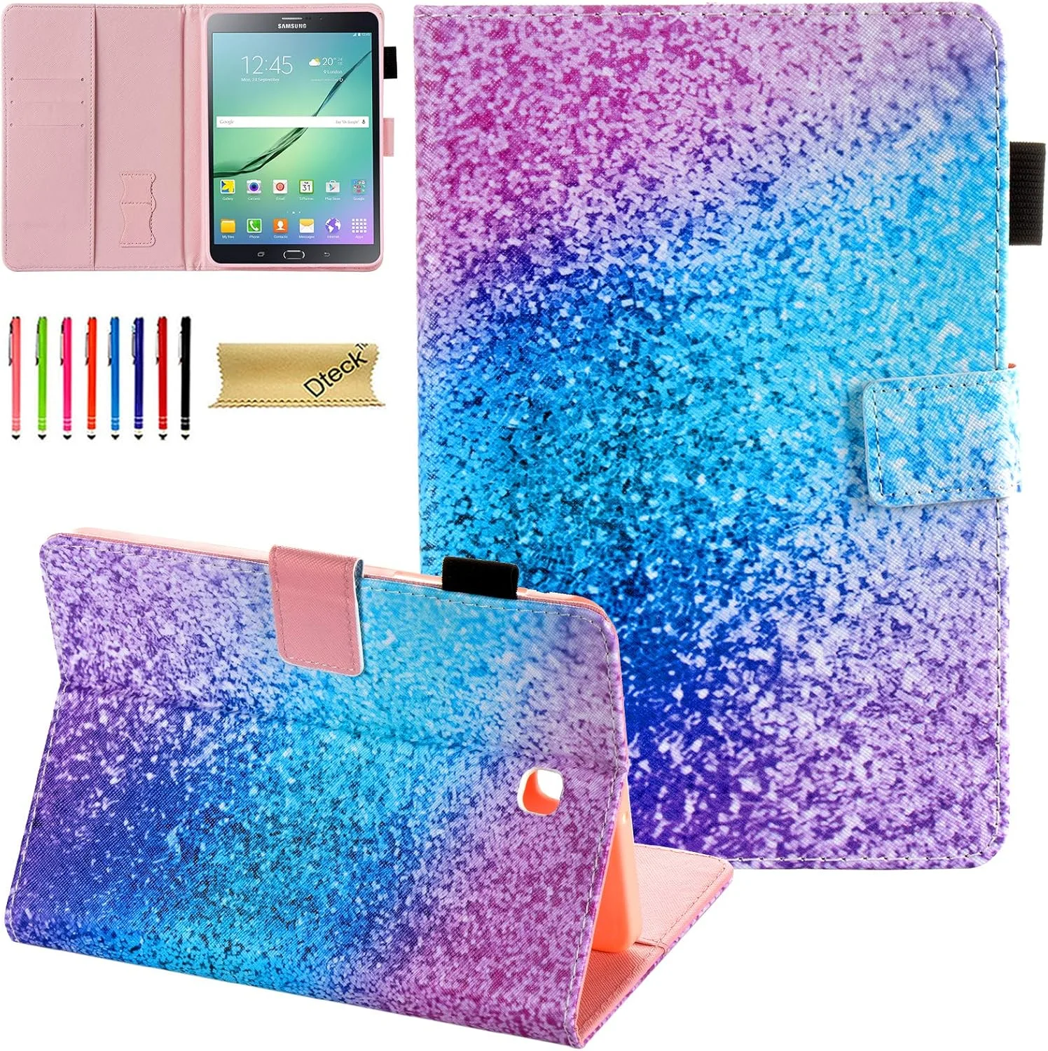 کیف محافظ تبلت سامسونگ گلکسی تب S2 8.0 مدل Dteck، کیف چرمی PU با قابلیت استند و دارای جای کارت و قابلیت خواب/بیدار شدن خودکار، مناسب برای سامسونگ گلکسی تب S2 8.0 (مدل های T710, T715, T713)، طرح شن رنگین کمانی کیف محافظ تبلت سامسونگ گلکسی تب S2 8.0 مدل Dteck، کیف چرمی PU با قابلیت استند و دارای جای کارت و قابلیت خواب/بیدار شدن خودکار، مناسب برای سامسونگ گلکسی تب S2 8.0 (مدل های T710, T715, T713)، طرح شن رنگین کمانی