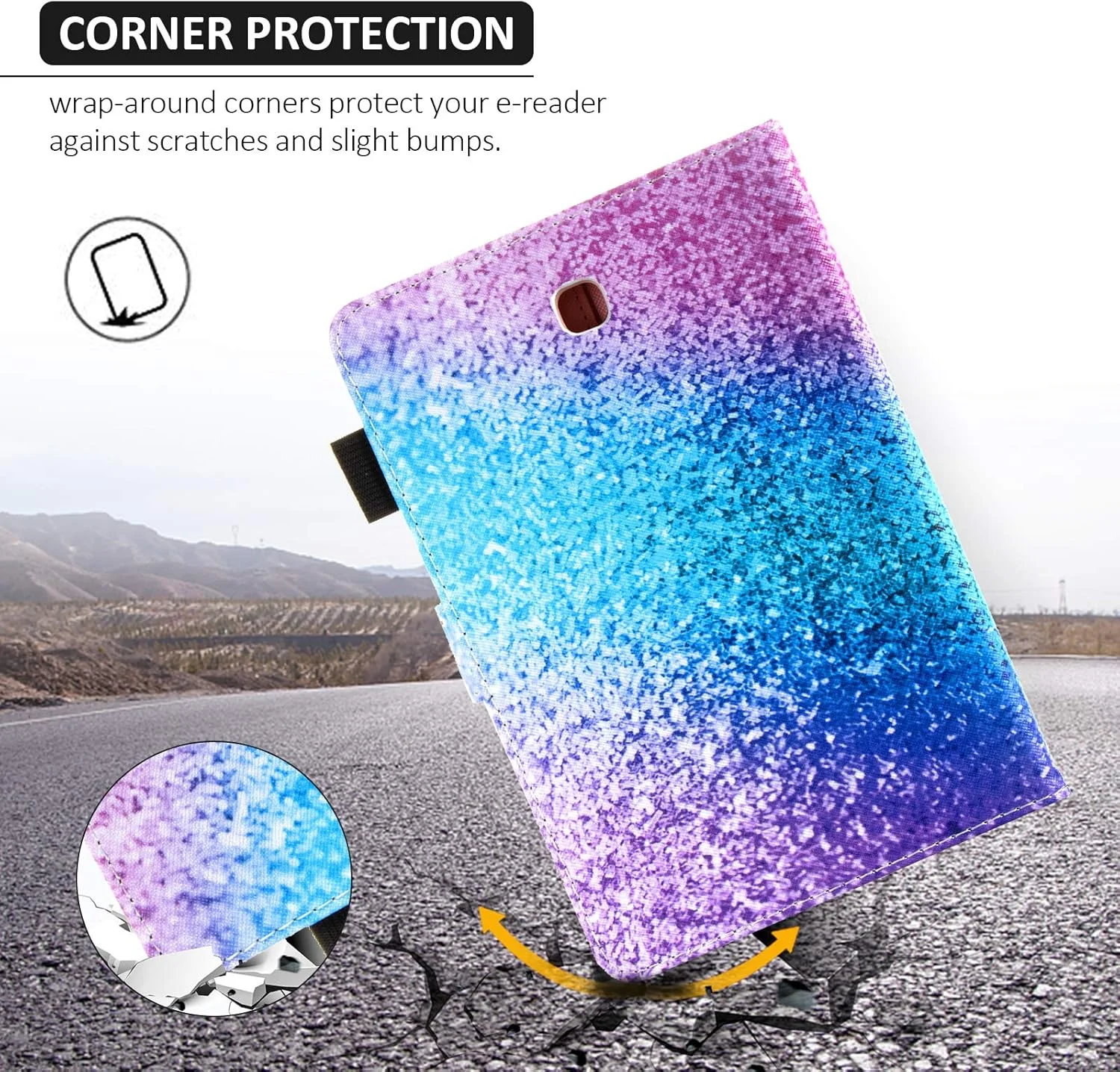 کیف محافظ تبلت سامسونگ گلکسی تب S2 8.0 مدل Dteck، کیف چرمی PU با قابلیت استند و دارای جای کارت و قابلیت خواب/بیدار شدن خودکار، مناسب برای سامسونگ گلکسی تب S2 8.0 (مدل های T710, T715, T713)، طرح شن رنگین کمانی