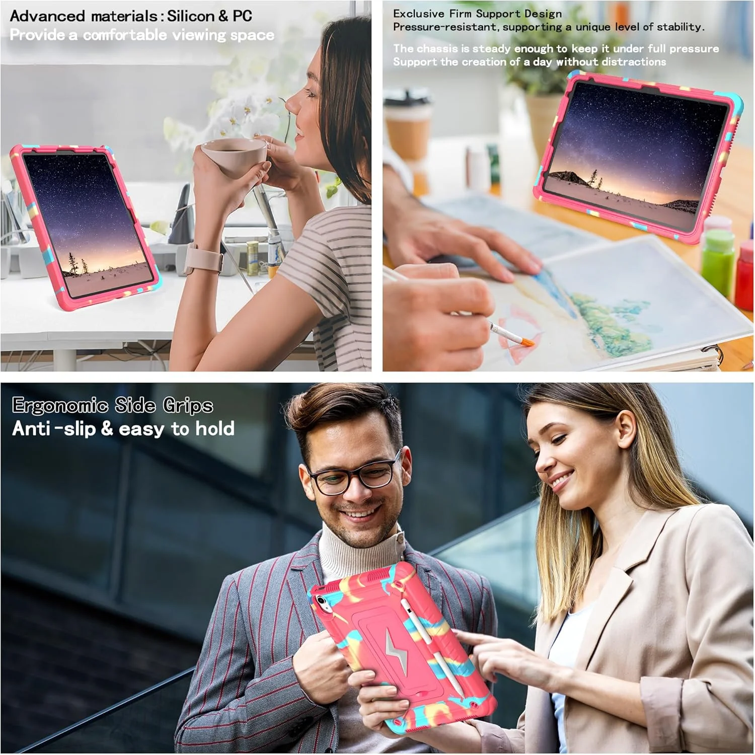 کیف تبلت سازگار با Samsung Galaxy Tab S10 FE Plus (2025) 13.1 اینچ SM-X620/X626 با پایه داخلی + بند شانه، کیف سنگین، پوشش محافظ مقاوم در برابر ضربه. رنگین کمان قرمز کیف تبلت سازگار با Samsung Galaxy Tab S10 FE Plus (2025) 13.1 اینچ SM-X620/X626 با پایه داخلی + بند شانه، کیف سنگین، پوشش محافظ مقاوم در برابر ضربه. رنگین کمان قرمز