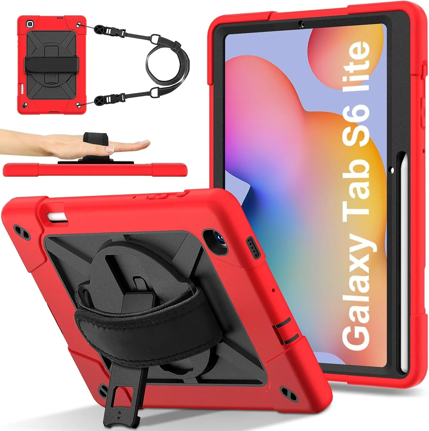 کیف تبلت سازگار با Samsung Galaxy Tab S6 Lite 10.4 اینچ 2020 (SH-P610/P615)، محافظ ضربه گیر تمام بدنه با بند مچی و پایه، محافظ نگهدارنده مداد (قرمز) کیف تبلت سازگار با Samsung Galaxy Tab S6 Lite 10.4 اینچ 2020 (SH-P610/P615)، محافظ ضربه گیر تمام بدنه با بند مچی و پایه، محافظ نگهدارنده مداد (قرمز)