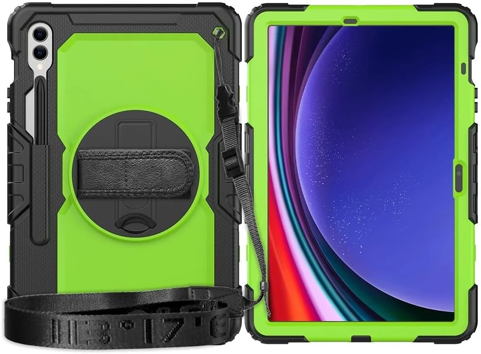 محافظ تبلت سازگار با سامسونگ گلکسی تب S10 پلاس 12.4 اینچ 2024 SM-X820، قاب TPU ضد ضربه سنگین، کاور محافظ با محافظ صفحه نمایش، پایه چرخان 360 درجه + بند دستی + بند شانه