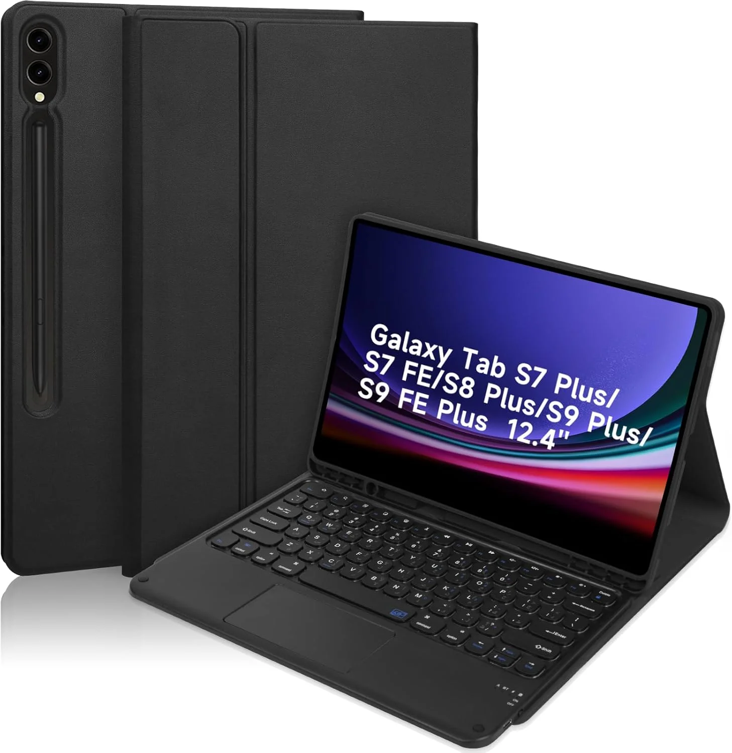 کیبورد یونیورسال EURCRBU سازگار با تبلت سامسونگ گلکسی تب S7Plus/S7FE/S8Plus/S9Plus/S9FEplus 12.4 اینچی، کیبورد عربی بیسیم مغناطیسی جداشدنی با جای قلم، کاور محافظ - مشکی کیبورد یونیورسال EURCRBU سازگار با تبلت سامسونگ گلکسی تب S7Plus/S7FE/S8Plus/S9Plus/S9FEplus 12.4 اینچی، کیبورد عربی بیسیم مغناطیسی جداشدنی با جای قلم، کاور محافظ - مشکی
