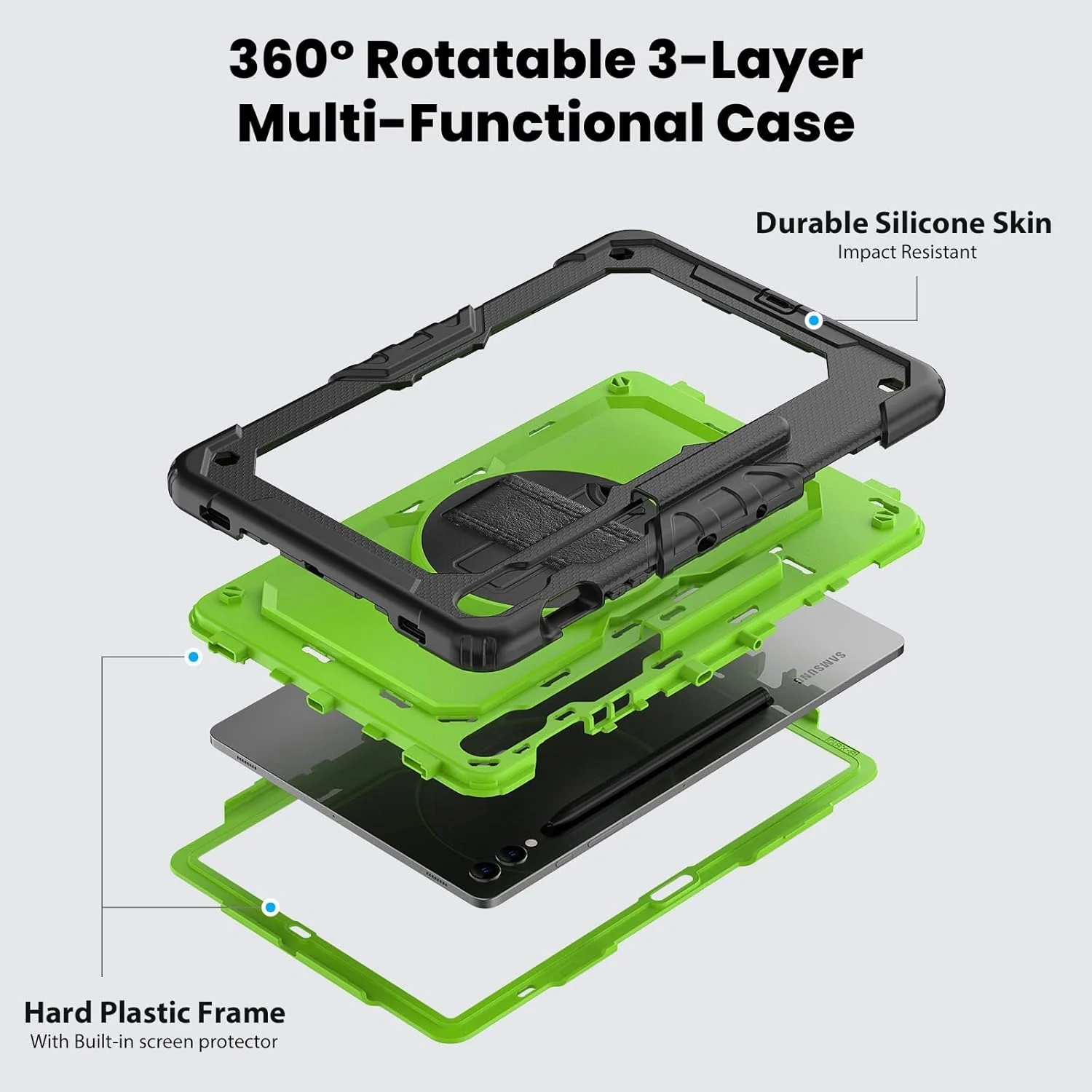 محافظ تبلت سازگار با سامسونگ گلکسی تب S10 پلاس 12.4 اینچ 2024 SM-X820، قاب TPU ضد ضربه و مقاوم، کاور محافظ با محافظ صفحه نمایش، پایه چرخان 360 درجه + بند دستی + بند شانه محافظ تبلت سازگار با سامسونگ گلکسی تب S10 پلاس 12.4 اینچ 2024 SM-X820، قاب TPU ضد ضربه و مقاوم، کاور محافظ با محافظ صفحه نمایش، پایه چرخان 360 درجه + بند دستی + بند شانه