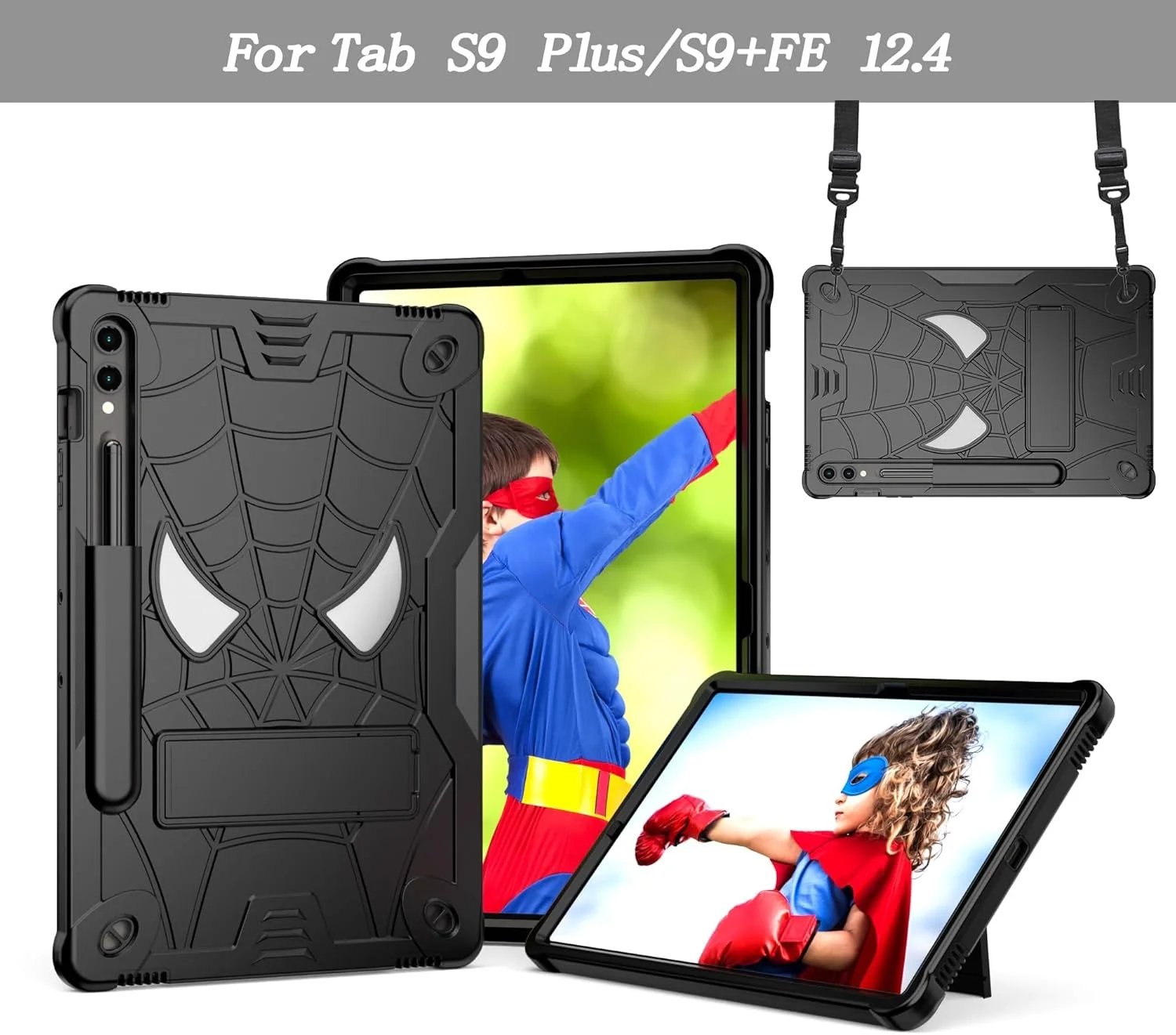 کیف محافظ تبلت، مناسب برای کودکان، سازگار با تبلت سامسونگ گلکسی تب S9 پلاس 12.4 اینچ 2023 X810/X816B/X818U، کاور محافظ ضد ضربه و مقاوم با هولدر داخلی + بند شانه