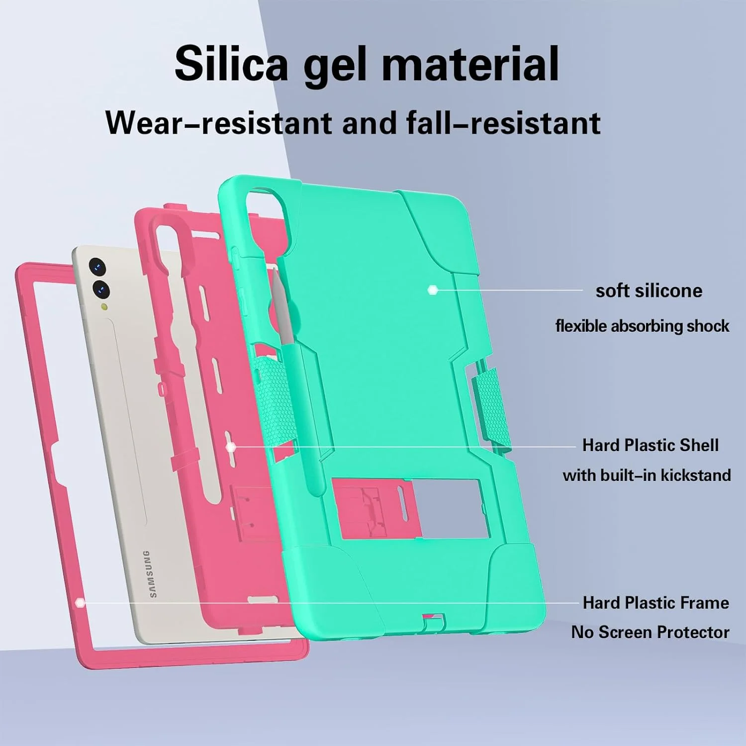 کیف تبلت سازگار با Samsung Galaxy Tab S9 FE Plus SM-X610/SM-X616 12.4 اینچ، کاور محافظ هایبرید سنگین، TPU ضد ضربه با پایه نگهدارنده کیف تبلت سازگار با Samsung Galaxy Tab S9 FE Plus SM-X610/SM-X616 12.4 اینچ، کاور محافظ هایبرید سنگین، TPU ضد ضربه با پایه نگهدارنده