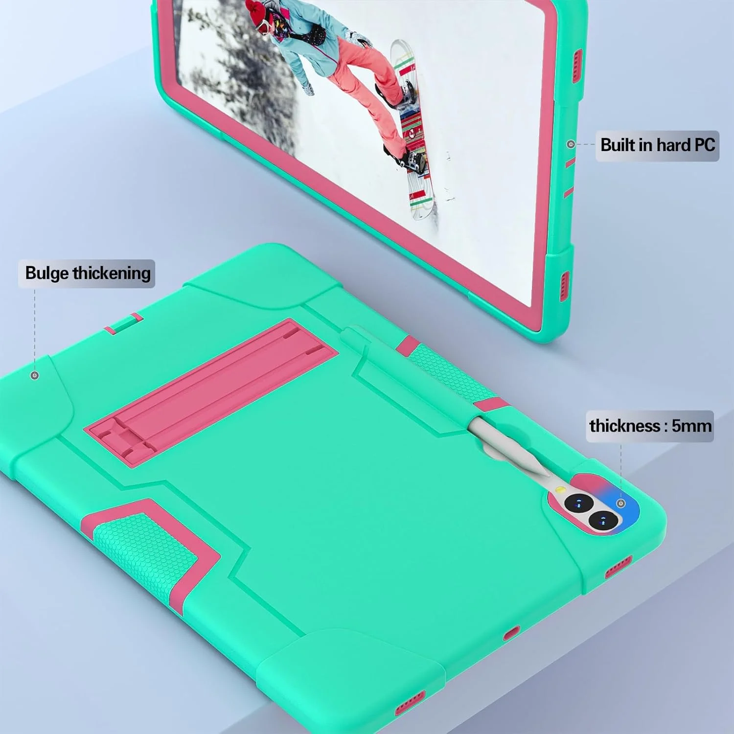 کیف تبلت سازگار با Samsung Galaxy Tab S9 FE Plus SM-X610/SM-X616 12.4 اینچ، کاور محافظ هایبرید سنگین، TPU ضد ضربه با پایه نگهدارنده کیف تبلت سازگار با Samsung Galaxy Tab S9 FE Plus SM-X610/SM-X616 12.4 اینچ، کاور محافظ هایبرید سنگین، TPU ضد ضربه با پایه نگهدارنده