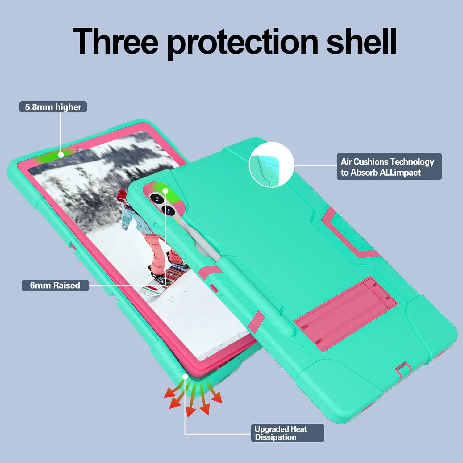 کیف تبلت سازگار با Samsung Galaxy Tab S9 FE Plus SM-X610/SM-X616 12.4 اینچ، کاور محافظ هایبرید سنگین، TPU ضد ضربه با پایه نگهدارنده کیف تبلت سازگار با Samsung Galaxy Tab S9 FE Plus SM-X610/SM-X616 12.4 اینچ، کاور محافظ هایبرید سنگین، TPU ضد ضربه با پایه نگهدارنده