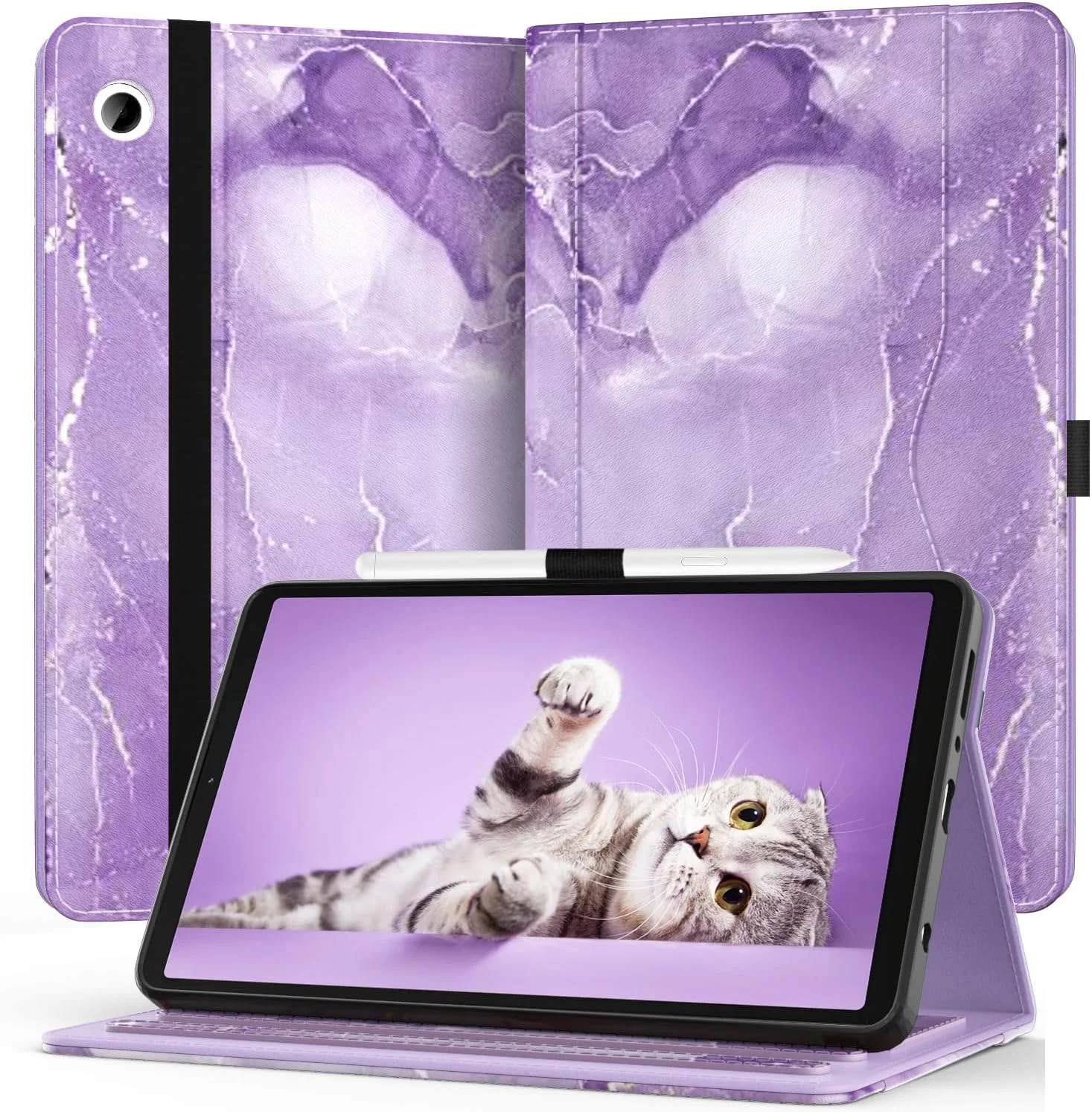 OKP Case for Samsung Galaxy Tab A9 8.7 inch 2023, PU Leather Flio Stand Cover with [Multi-Angle] Stand/Pockets/Pencil Holder/Auto Wake/Sleep,Case for Samsung Galaxy A9 Tablet (Marble Purple)