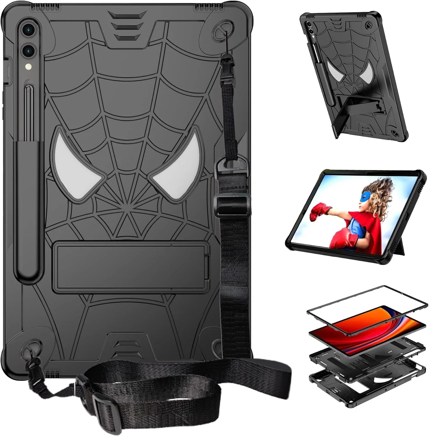 کیف محافظ تبلت PC، کیف کودکانه تبلت سازگار با Samsung Galaxy Tab S9 Plus 12.4" 2023 X810/X816B/X818U، کاور محافظ ضد ضربه و مقاوم با هولدر داخلی + بند شانه کیف محافظ تبلت PC، کیف کودکانه تبلت سازگار با Samsung Galaxy Tab S9 Plus 12.4" 2023 X810/X816B/X818U، کاور محافظ ضد ضربه و مقاوم با هولدر داخلی + بند شانه