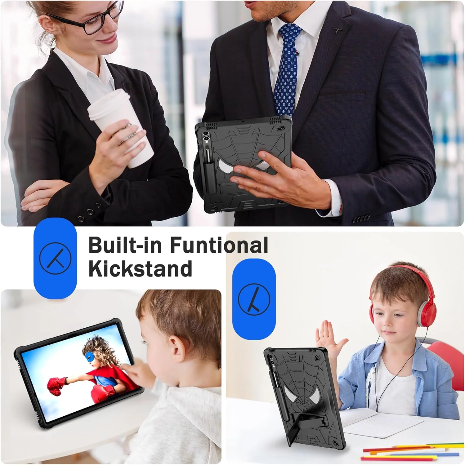 کیف محافظ تبلت PC، کیف کودکانه تبلت سازگار با Samsung Galaxy Tab S9 Plus 12.4" 2023 X810/X816B/X818U، کاور محافظ ضد ضربه و مقاوم با هولدر داخلی + بند شانه کیف محافظ تبلت PC، کیف کودکانه تبلت سازگار با Samsung Galaxy Tab S9 Plus 12.4" 2023 X810/X816B/X818U، کاور محافظ ضد ضربه و مقاوم با هولدر داخلی + بند شانه