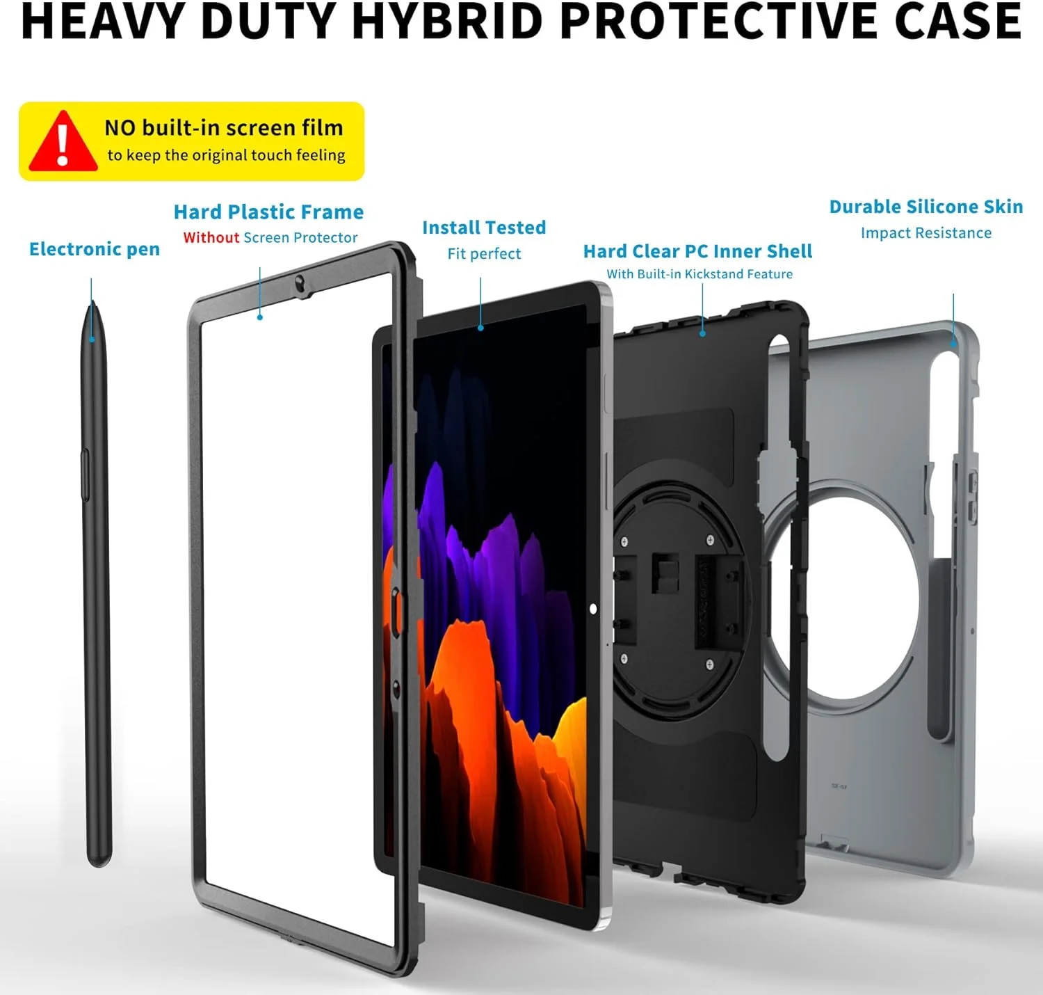 ZOMUN Tablet Case for Samsung Galaxy Tab S7 [SM-T870 / SM-T875 / SM-T876B], Hybrid Shockproof Rugged Protection Cover,360 Degree Rotating Kickstand, Hand Strap