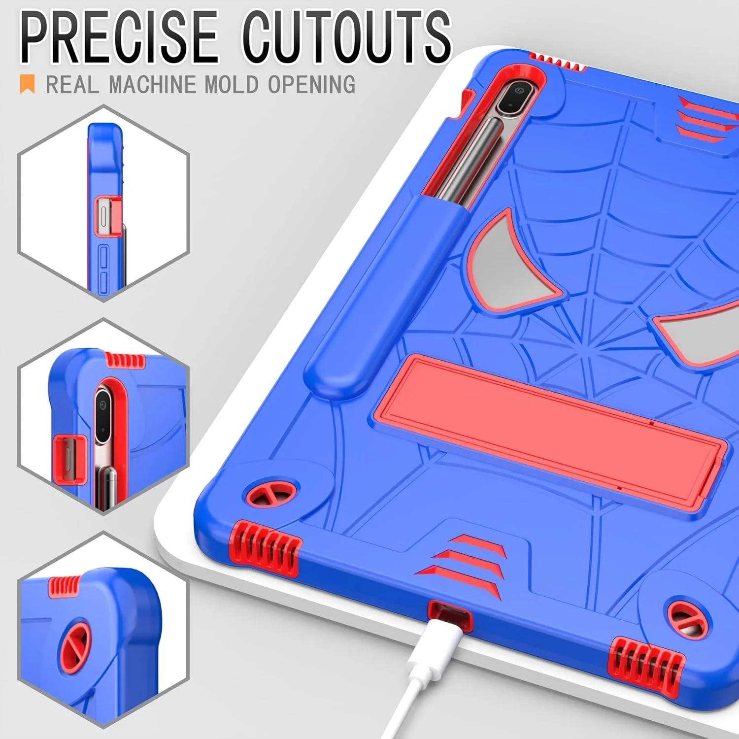 کیف تبلت کودکانه سازگار با Samsung Galaxy Tab S8 Plus/S7 Plus 12.4 اینچ SM-X800/X806 SM-T970/T975، کاور محافظ ضد ضربه و مقاوم با پایه داخلی + بند شانه