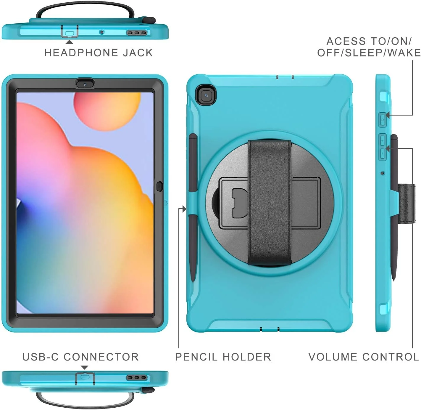 کیف تبلت زومون برای سامسونگ گلکسی تب S6 لایت 10.4 اینچی (SM-P610 / SM-P615)، کاور محافظ ناهموار ضد ضربه هیبریدی، پایه چرخان 360 درجه، بند دستی