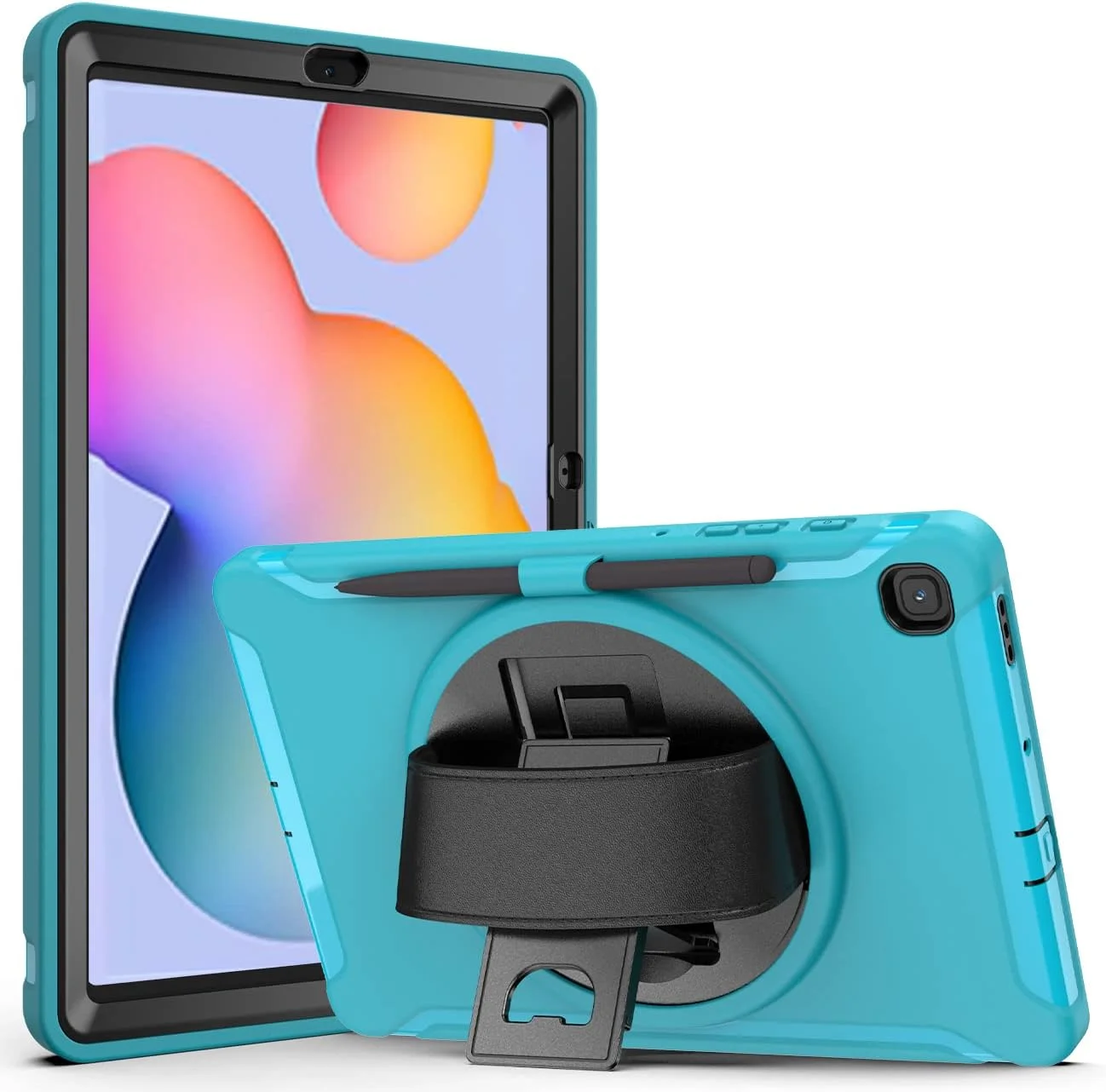 کیف تبلت زومون برای سامسونگ گلکسی تب S6 Lite 10.4 اینچ (SM-P610 / SM-P615)، کاور محافظ مقاوم در برابر ضربه، پایه چرخان 360 درجه، بند دستی