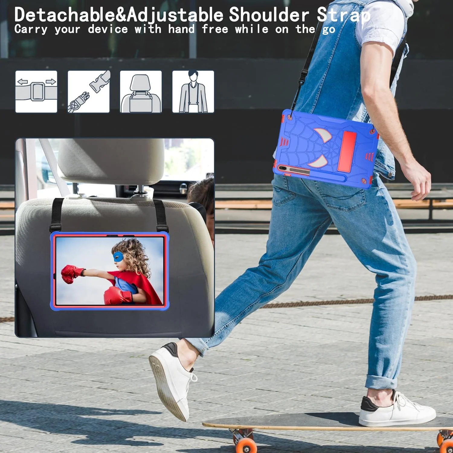 کیف تبلت کودکانه سازگار با تبلت سامسونگ گلکسی تب S8 پلاس/S7 پلاس 12.4 اینچ SM-X800/X806 SM-T970/T975، کاور محافظ ضد ضربه و مقاوم با پایه داخلی + بند شانه کیف تبلت کودکانه سازگار با تبلت سامسونگ گلکسی تب S8 پلاس/S7 پلاس 12.4 اینچ SM-X800/X806 SM-T970/T975، کاور محافظ ضد ضربه و مقاوم با پایه داخلی + بند شانه