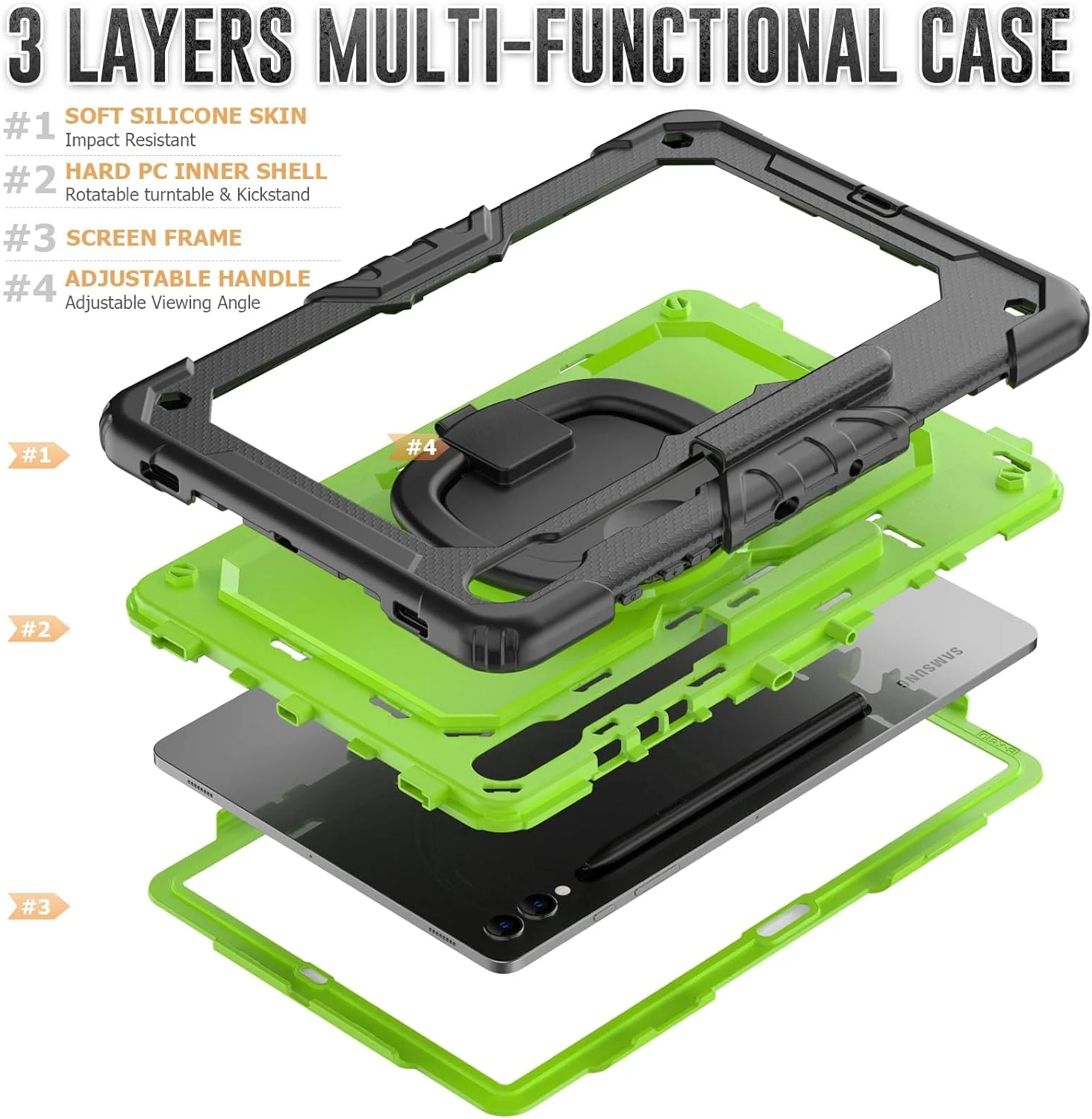کیف محافظ تبلت سنگین نینسی برای سامسونگ گلکسی تب S10+/S9+/S9 FE+، کاور سیلیکونی ضد ضربه 3 در 1 با جای مداد، بند شانه، پایه تاشو نامرئی کیف محافظ تبلت سنگین نینسی برای سامسونگ گلکسی تب S10+/S9+/S9 FE+، کاور سیلیکونی ضد ضربه 3 در 1 با جای مداد، بند شانه، پایه تاشو نامرئی