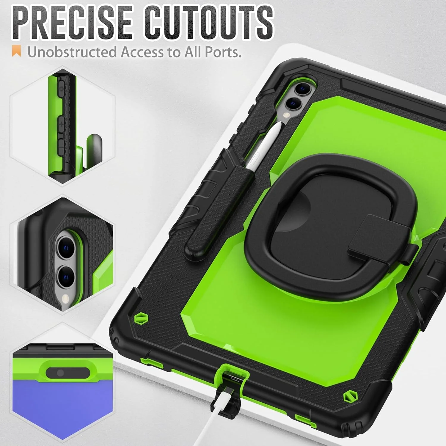 کیف محافظ تبلت سنگین نینسی برای سامسونگ گلکسی تب S10+/S9+/S9 FE+، کاور سیلیکونی ضد ضربه 3 در 1 با جای مداد، بند شانه، پایه تاشو نامرئی کیف محافظ تبلت سنگین نینسی برای سامسونگ گلکسی تب S10+/S9+/S9 FE+، کاور سیلیکونی ضد ضربه 3 در 1 با جای مداد، بند شانه، پایه تاشو نامرئی