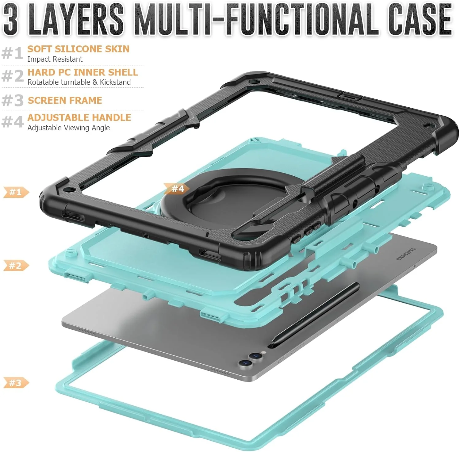 کیف محافظتی تبلت مقاوم Nincyee برای Samsung Galaxy Tab S10 Ultra/S9 Ultra/S8 Ultra 14.6 اینچ، کاور سیلیکونی ضد ضربه 3 در 1 با جای مداد، بند شانه، پایه تاشو نامرئی کیف محافظتی تبلت مقاوم Nincyee برای Samsung Galaxy Tab S10 Ultra/S9 Ultra/S8 Ultra 14.6 اینچ، کاور سیلیکونی ضد ضربه 3 در 1 با جای مداد، بند شانه، پایه تاشو نامرئی