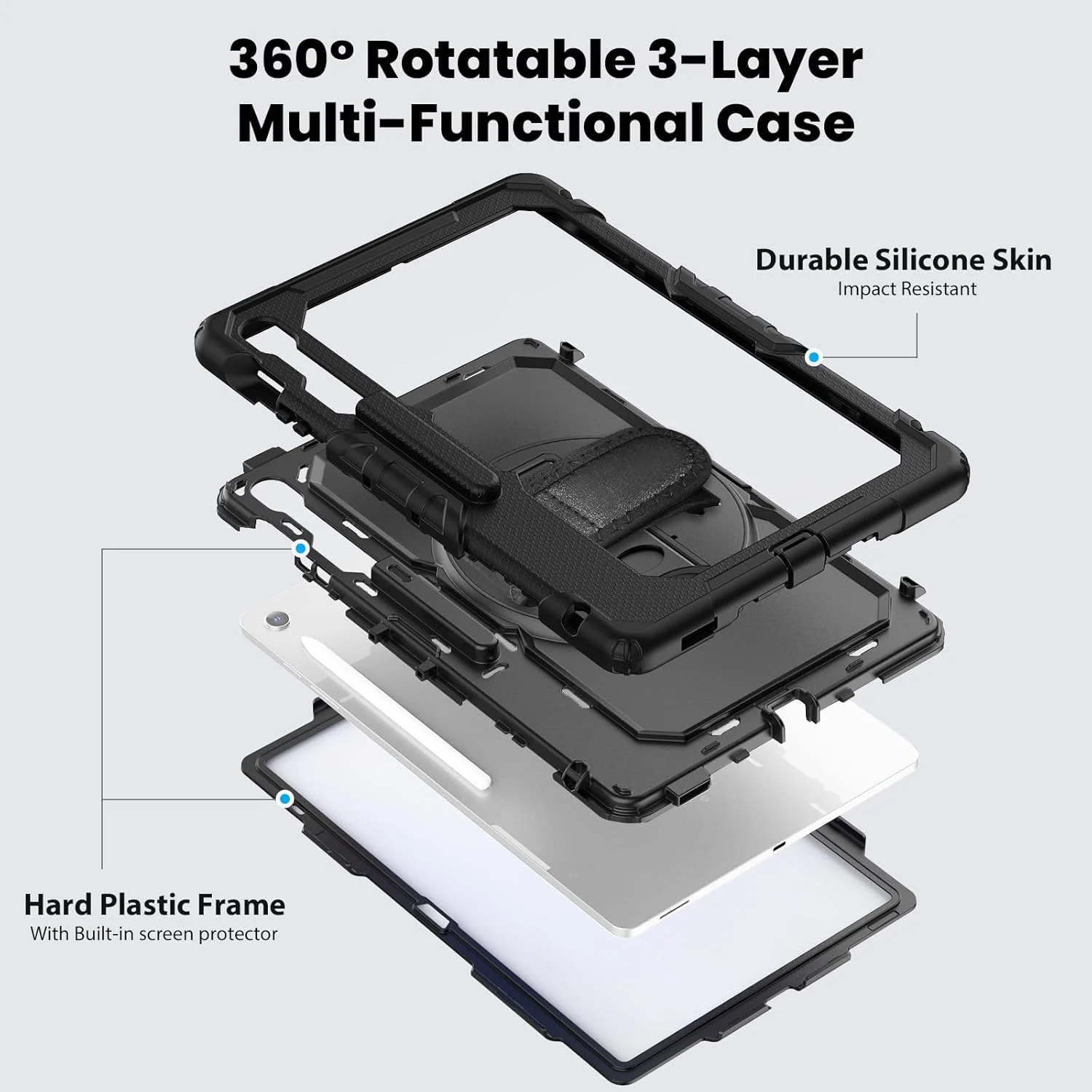 کیف محافظ تبلت مقاوم Nincyee برای Samsung Galaxy Tab S10 FE+ 13.1 اینچ، کاور سیلیکونی ضد ضربه رنگین کمانی 3 در 1 با جای مداد، بند شانه، بند دستی، پایه تاشو